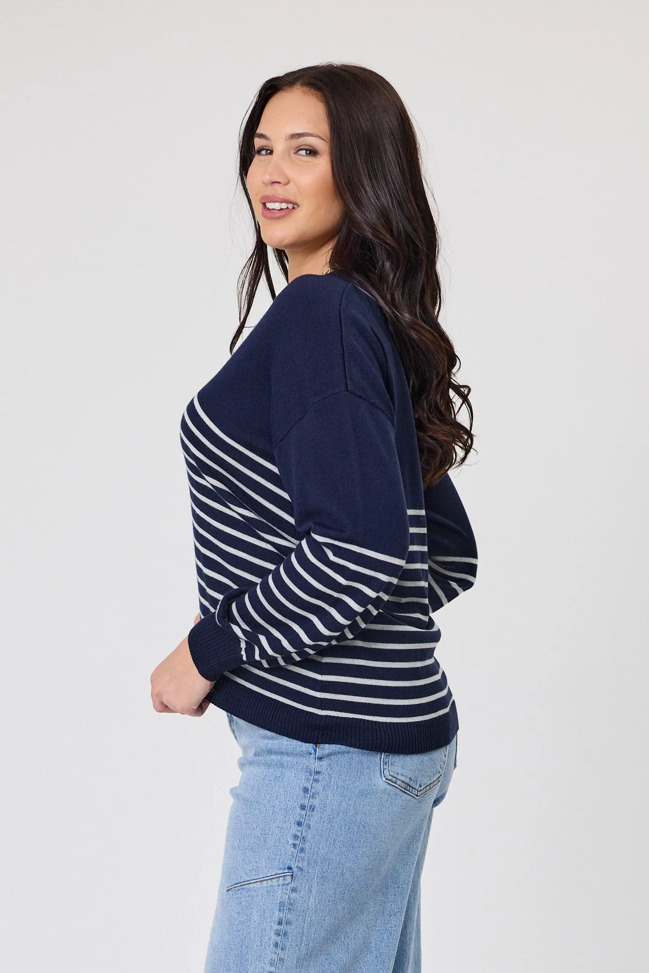 Alpine by Shine On Edmonton Chevron Stripe Jumper Ink Grey