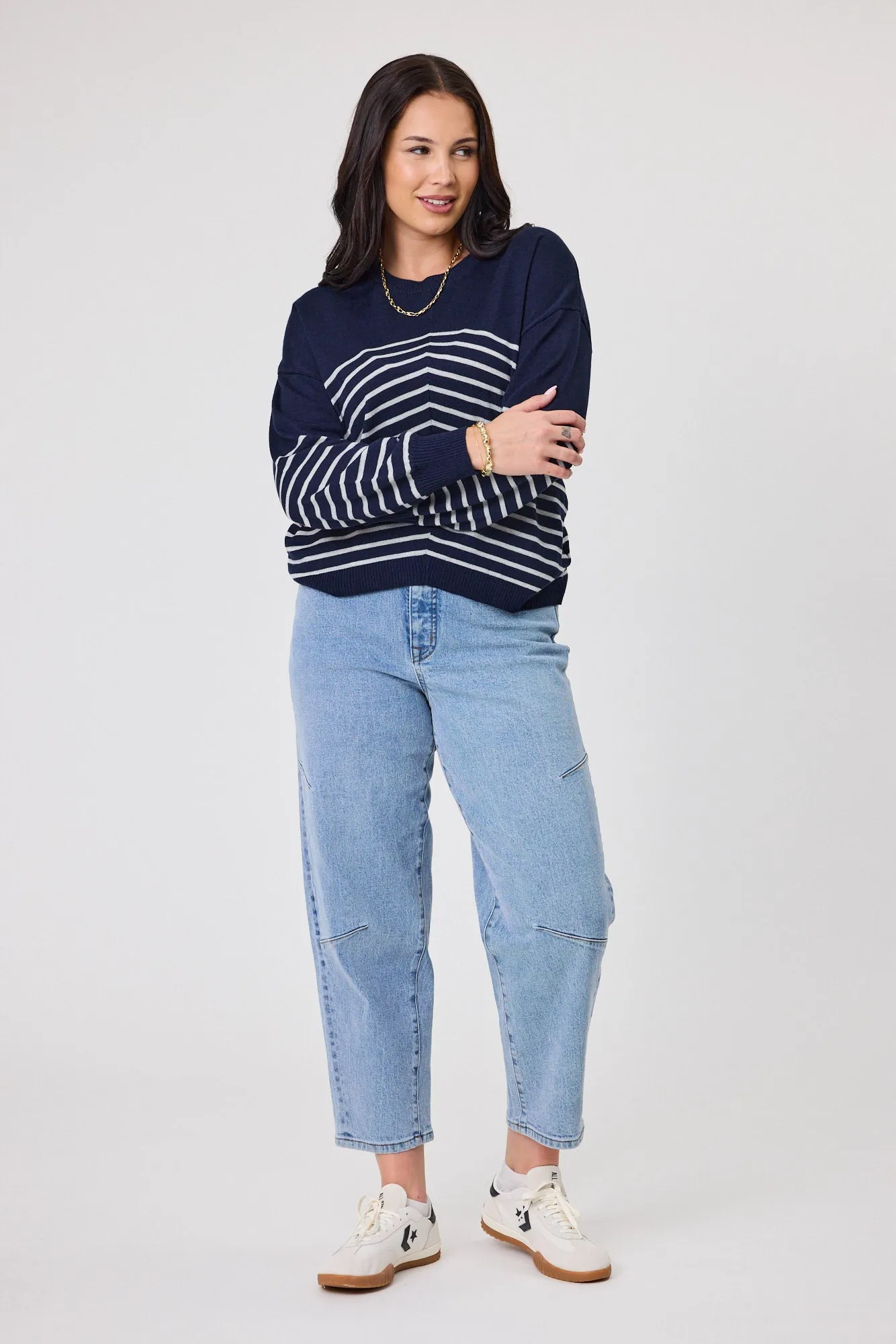 Alpine by Shine On Edmonton Chevron Stripe Jumper Ink Grey