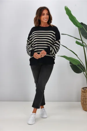Alpine by Shine On Georgia Striped Merino Batwing Top Midnight Oatmeal