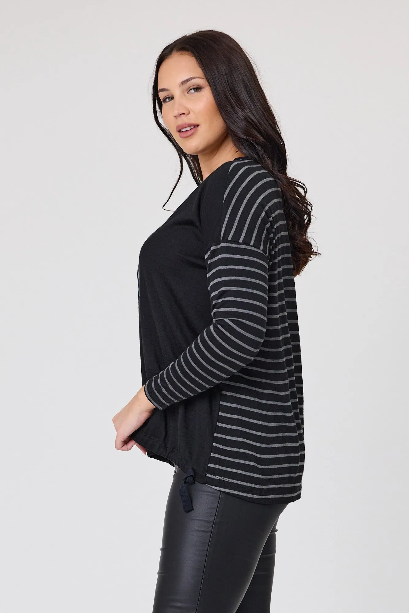 Alpine by Shine On Serena Top Black with Black Grey Stripe