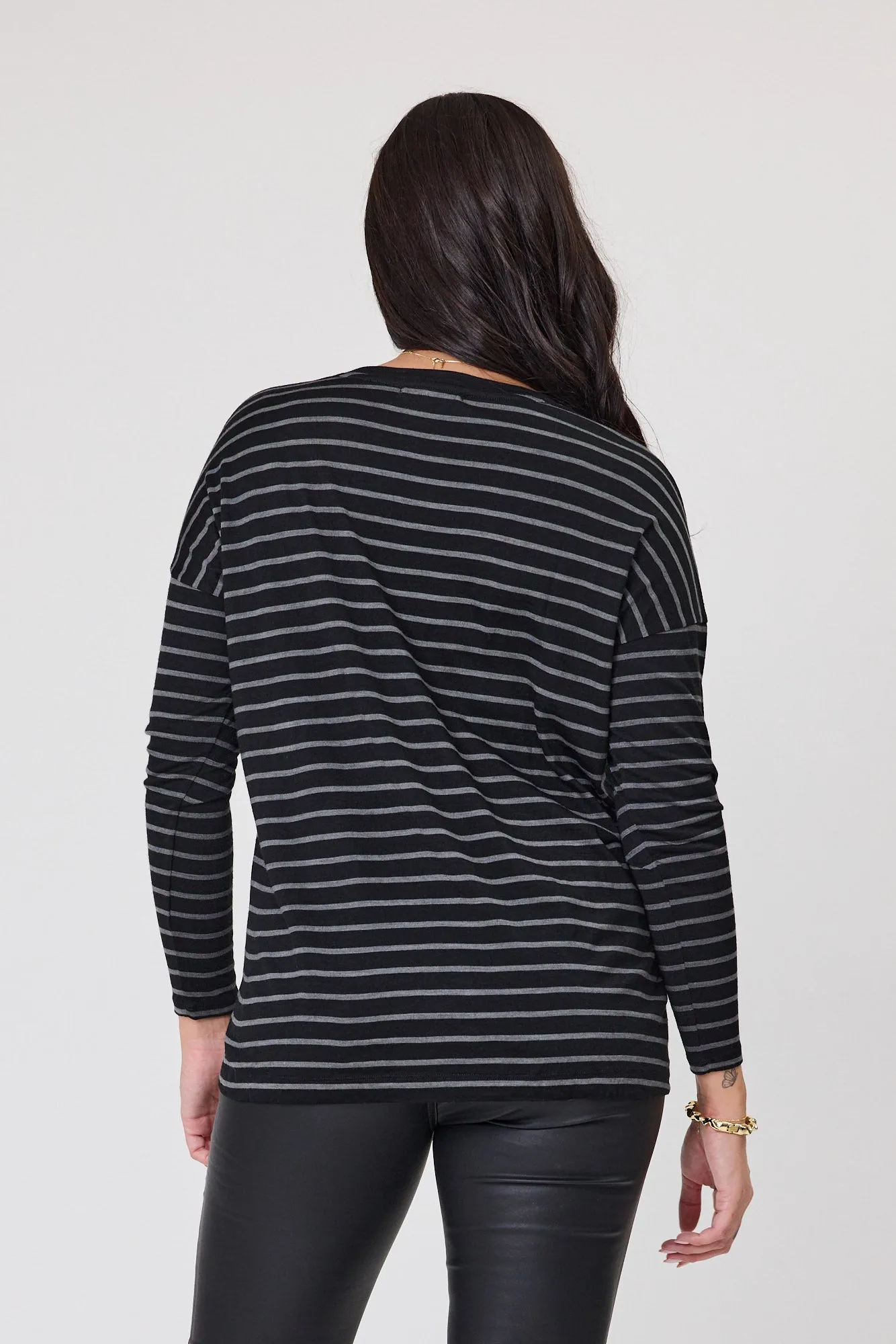 Alpine by Shine On Serena Top Black with Black Grey Stripe
