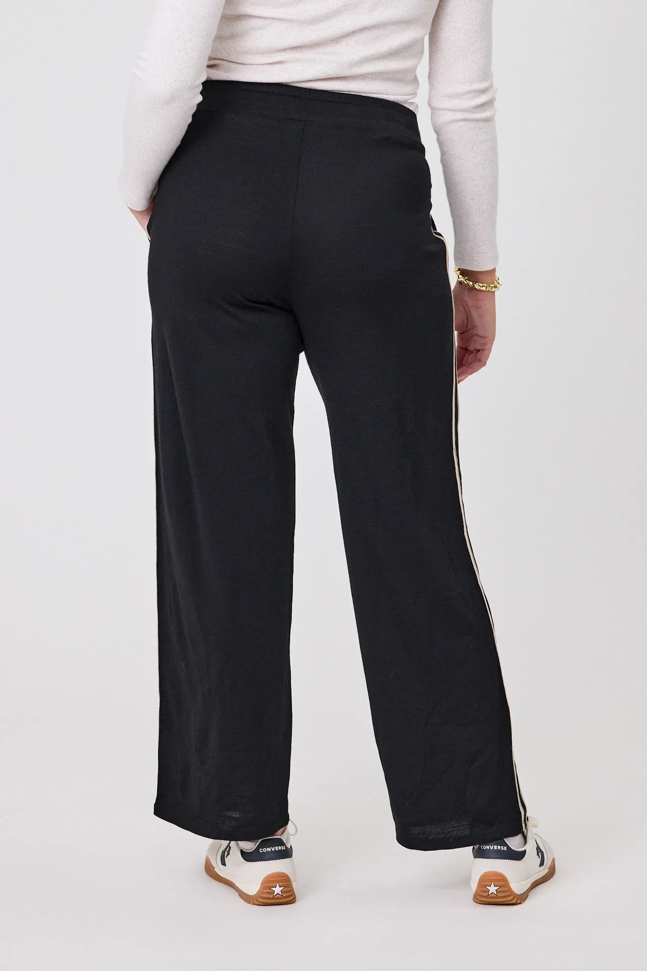 Alpine by Shine On Vancouver Stripe Detail Merino Wide Leg Pant Black