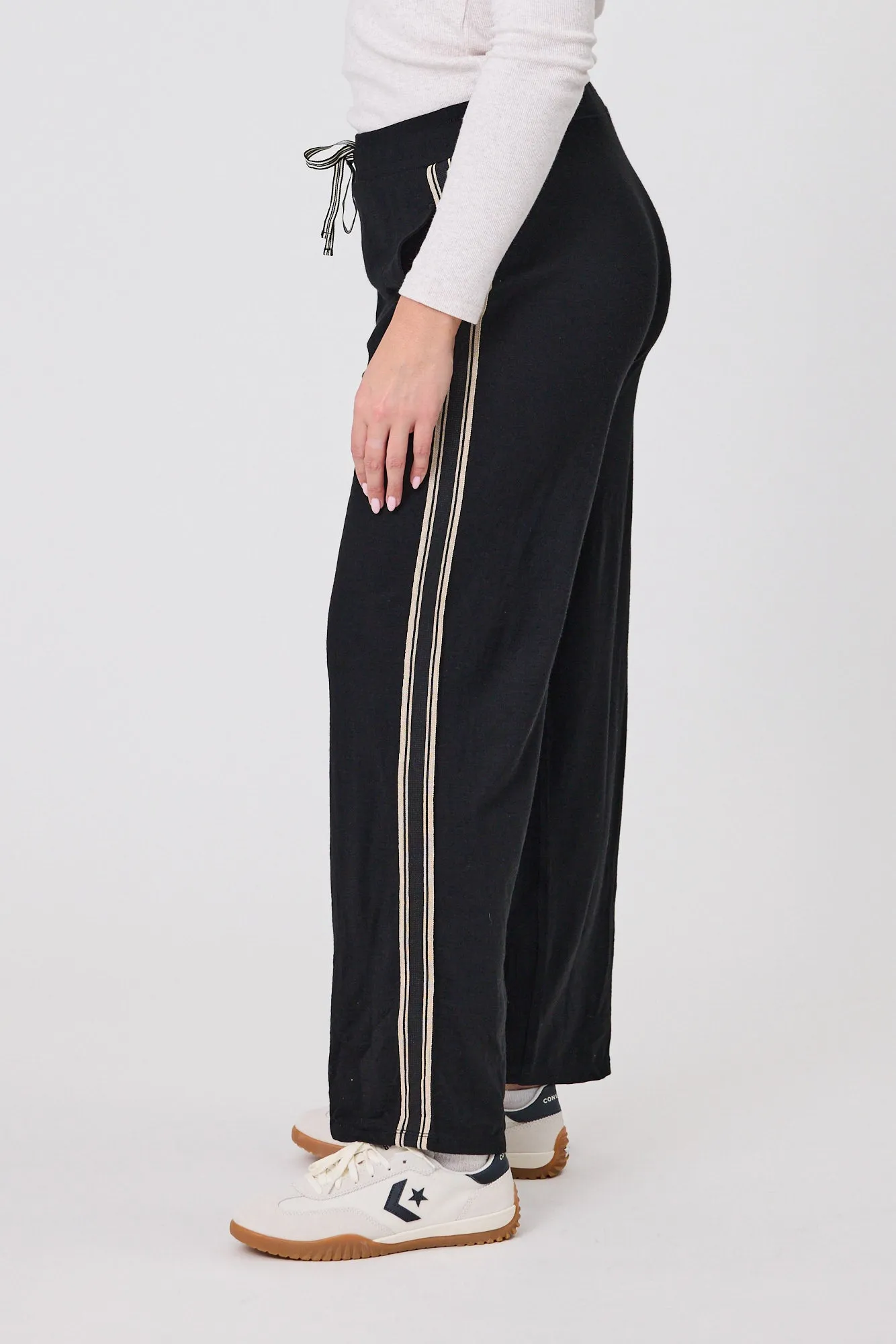Alpine by Shine On Vancouver Stripe Detail Merino Wide Leg Pant Black