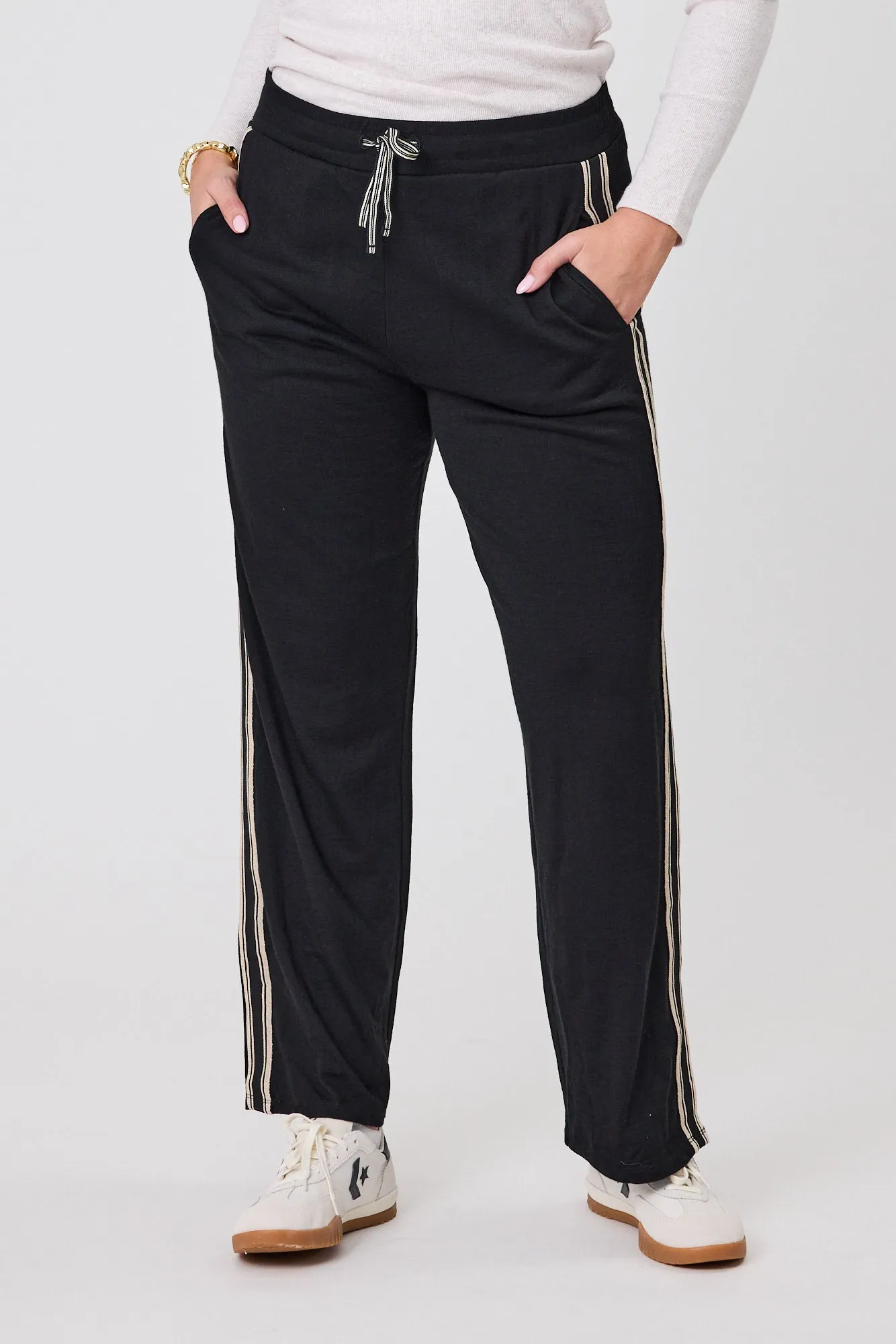 Alpine by Shine On Vancouver Stripe Detail Merino Wide Leg Pant Black