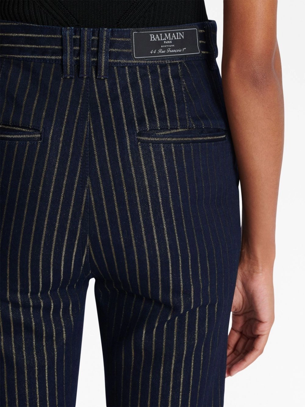Balmain Women Flared Jeans With Lurex Stripes Navy