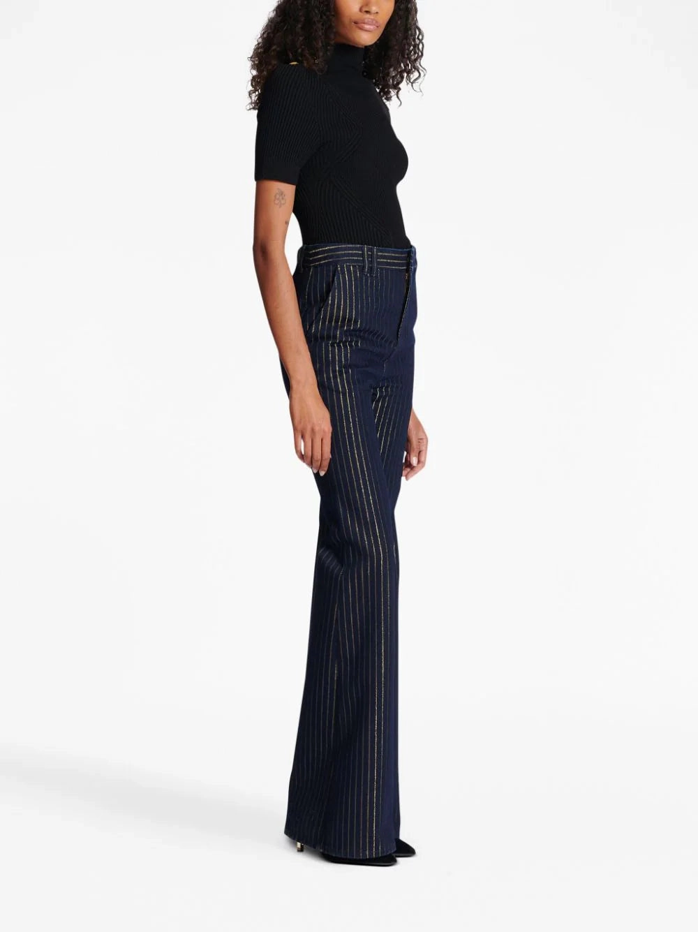 Balmain Women Flared Jeans With Lurex Stripes Navy