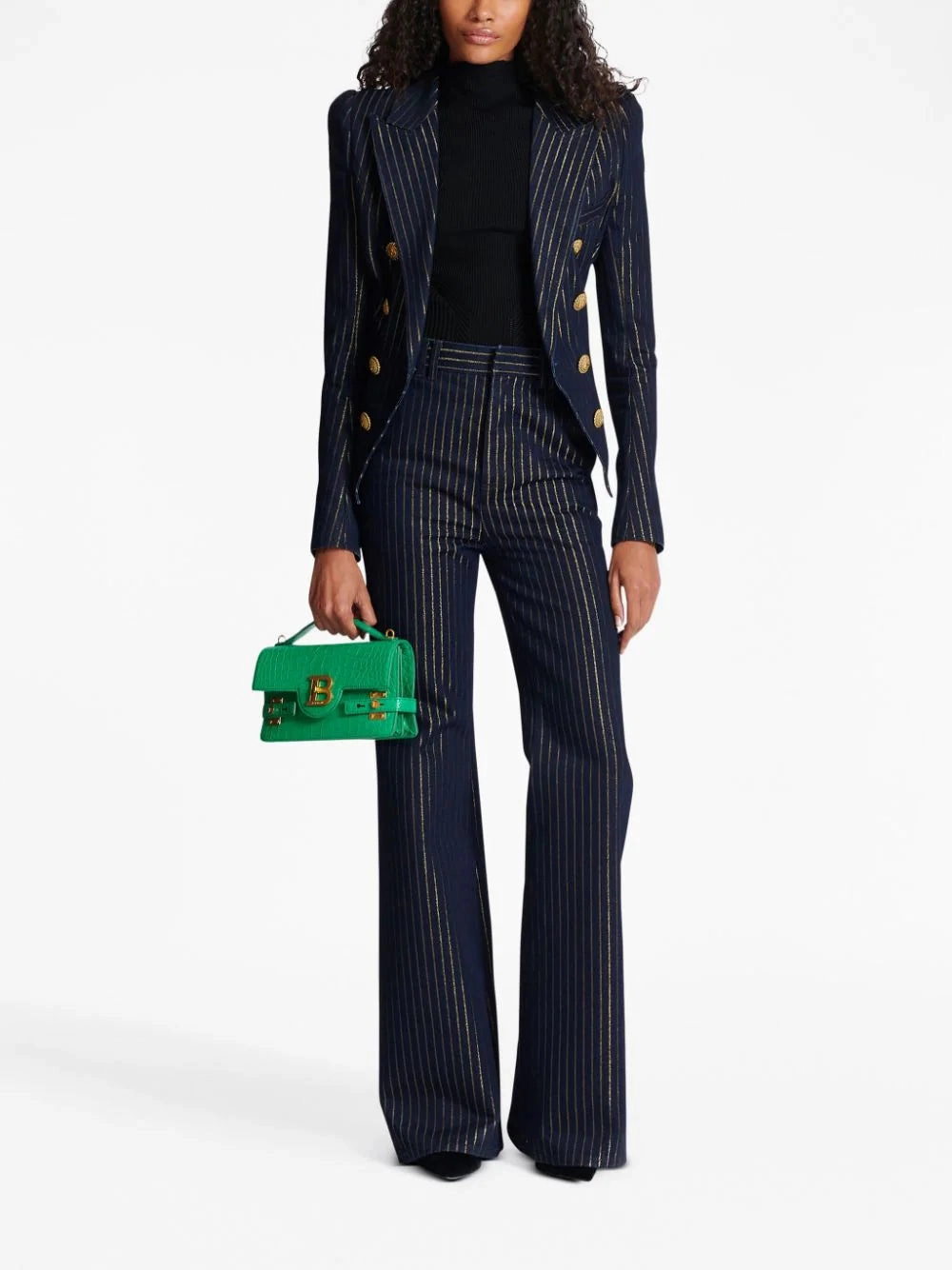 Balmain Women Flared Jeans With Lurex Stripes Navy