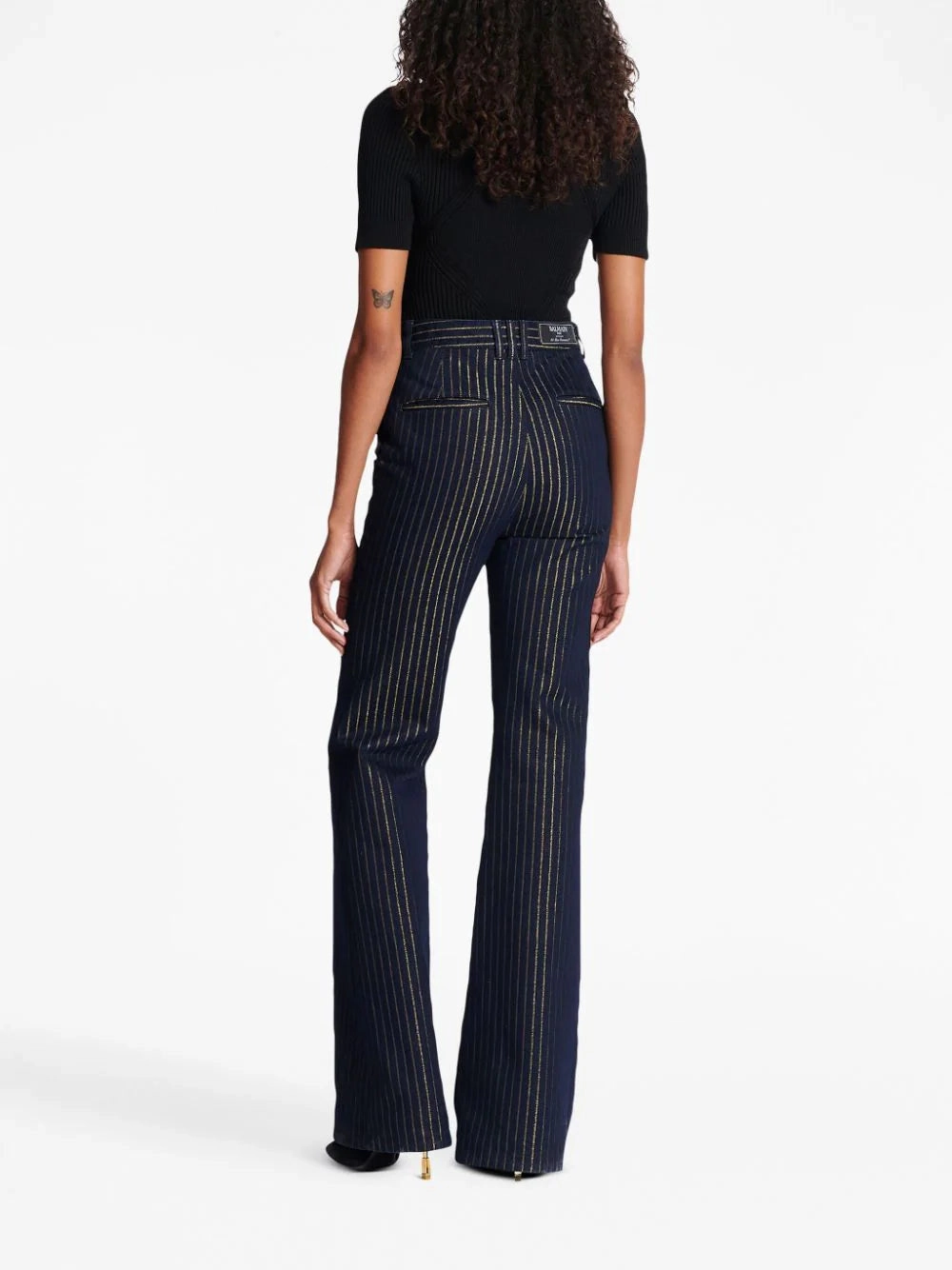 Balmain Women Flared Jeans With Lurex Stripes Navy