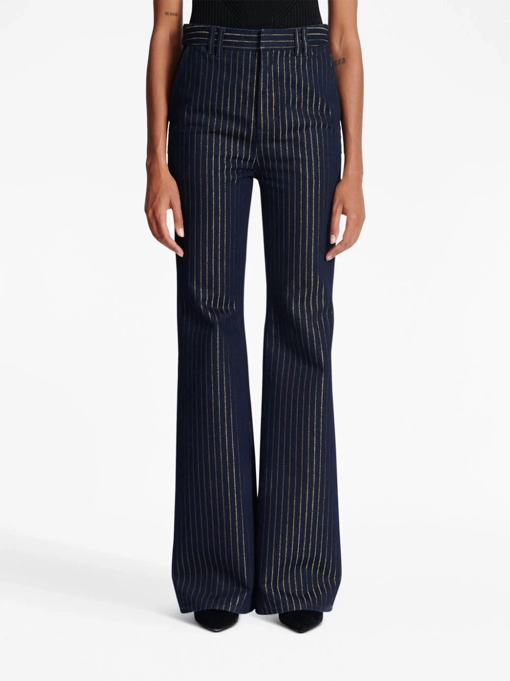 Balmain Women Flared Jeans With Lurex Stripes Navy