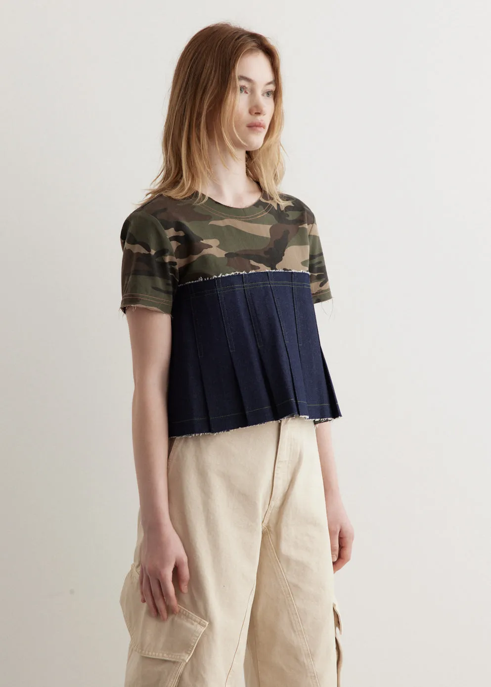 Camouflage Pleats Denim Top