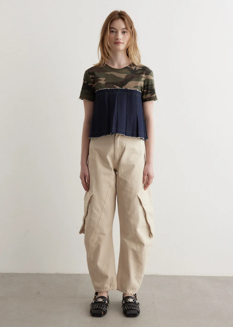 Camouflage Pleats Denim Top