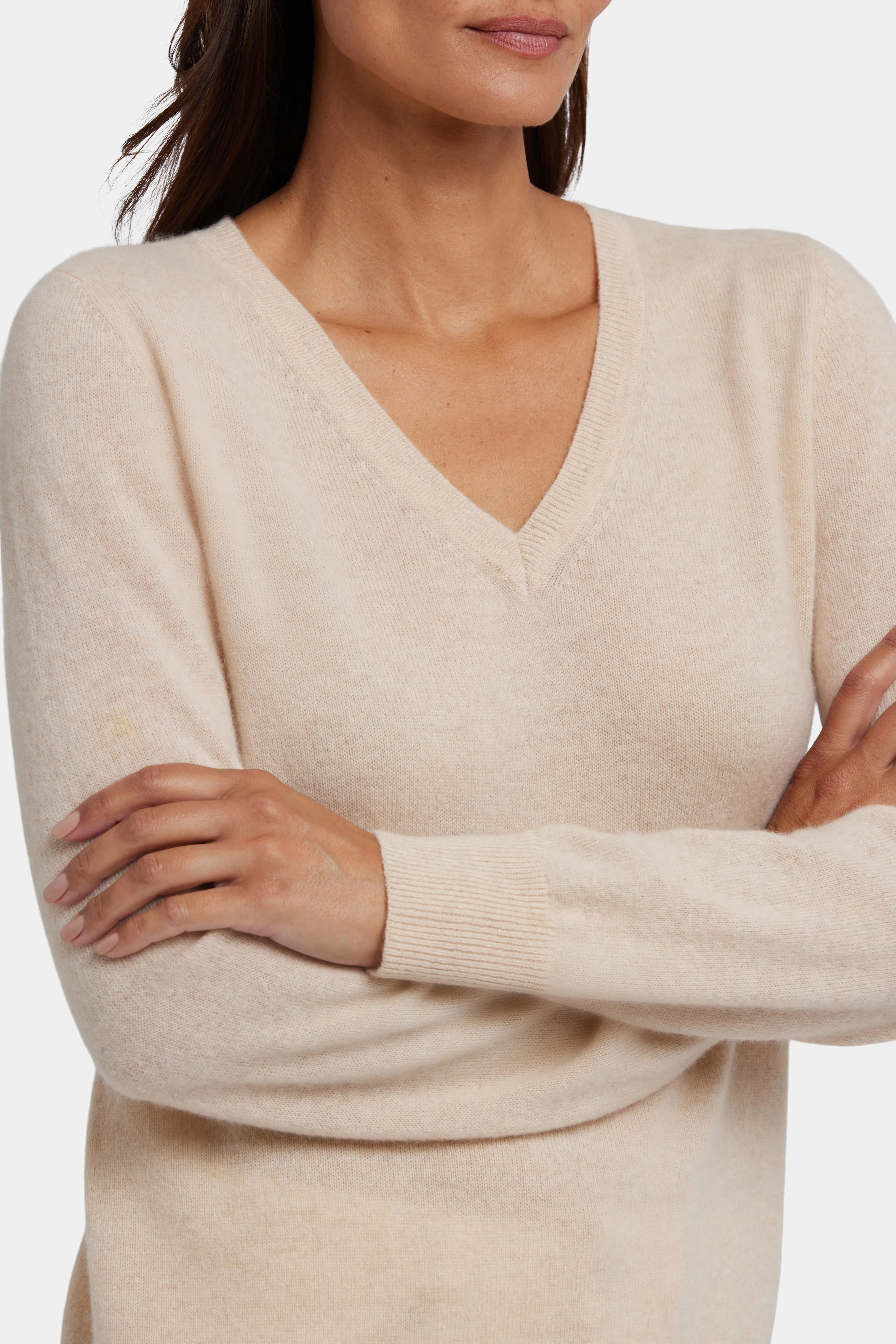 Cashmere Classic V-Neck Sweater - Heather Cream
