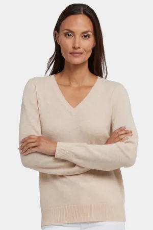Cashmere Classic V-Neck Sweater - Heather Cream