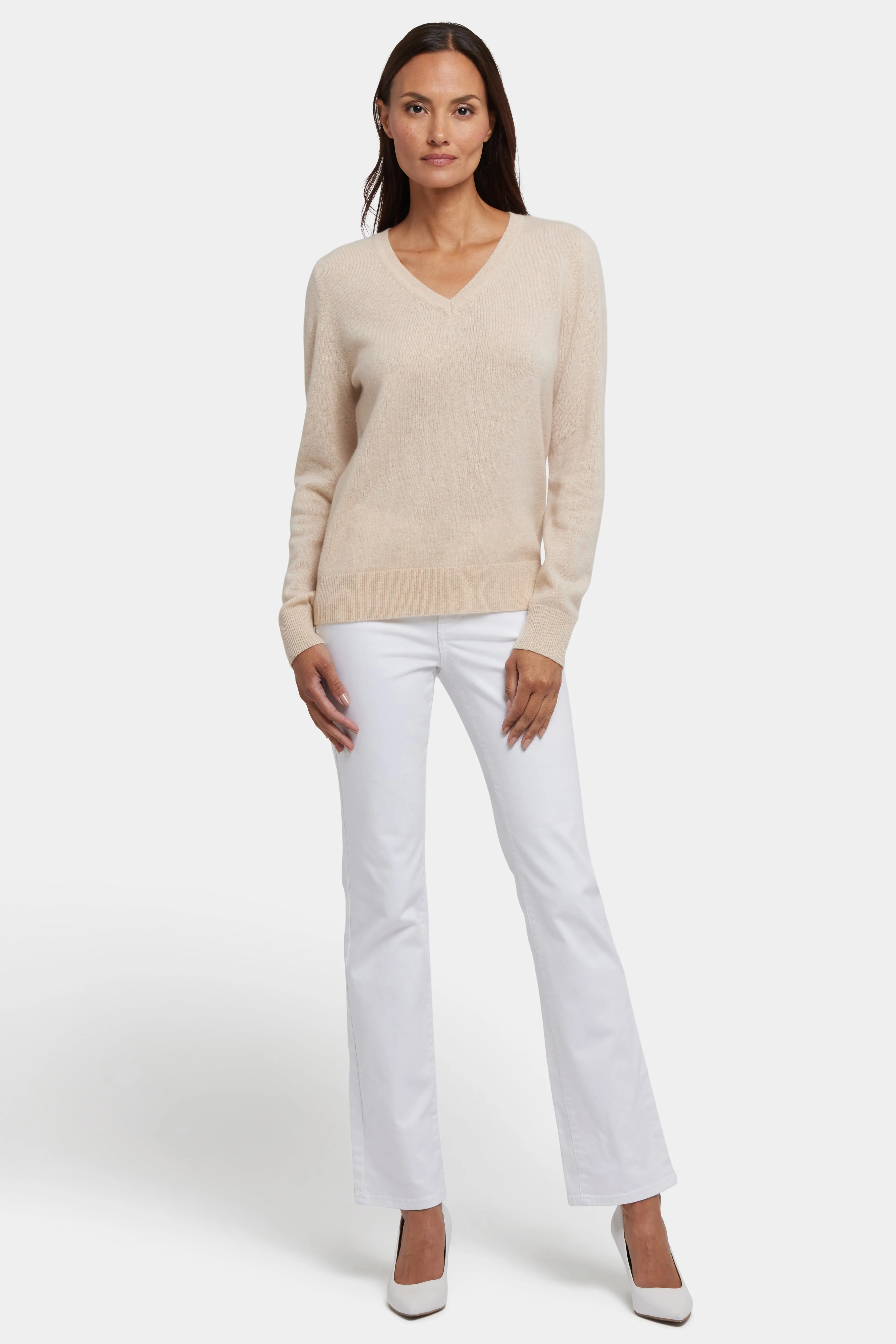 Cashmere Classic V-Neck Sweater - Heather Cream