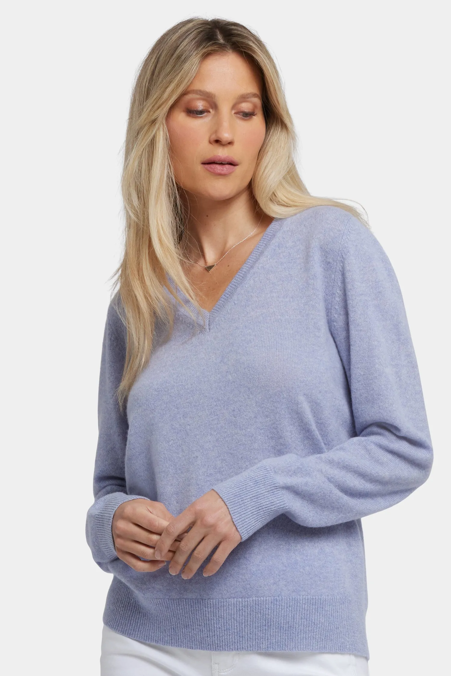 Cashmere Classic V-Neck Sweater - Heather Light Blue