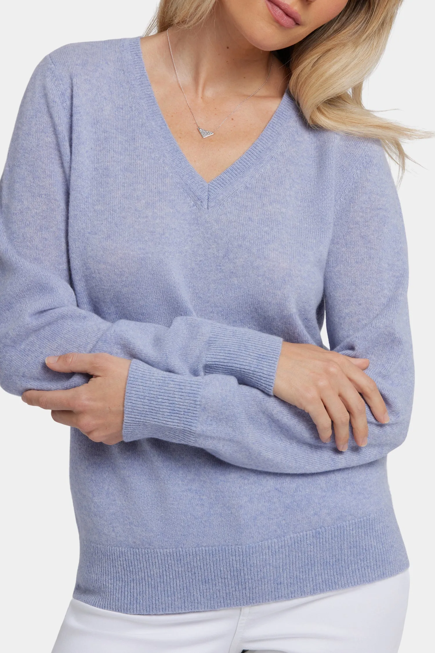 Cashmere Classic V-Neck Sweater - Heather Light Blue