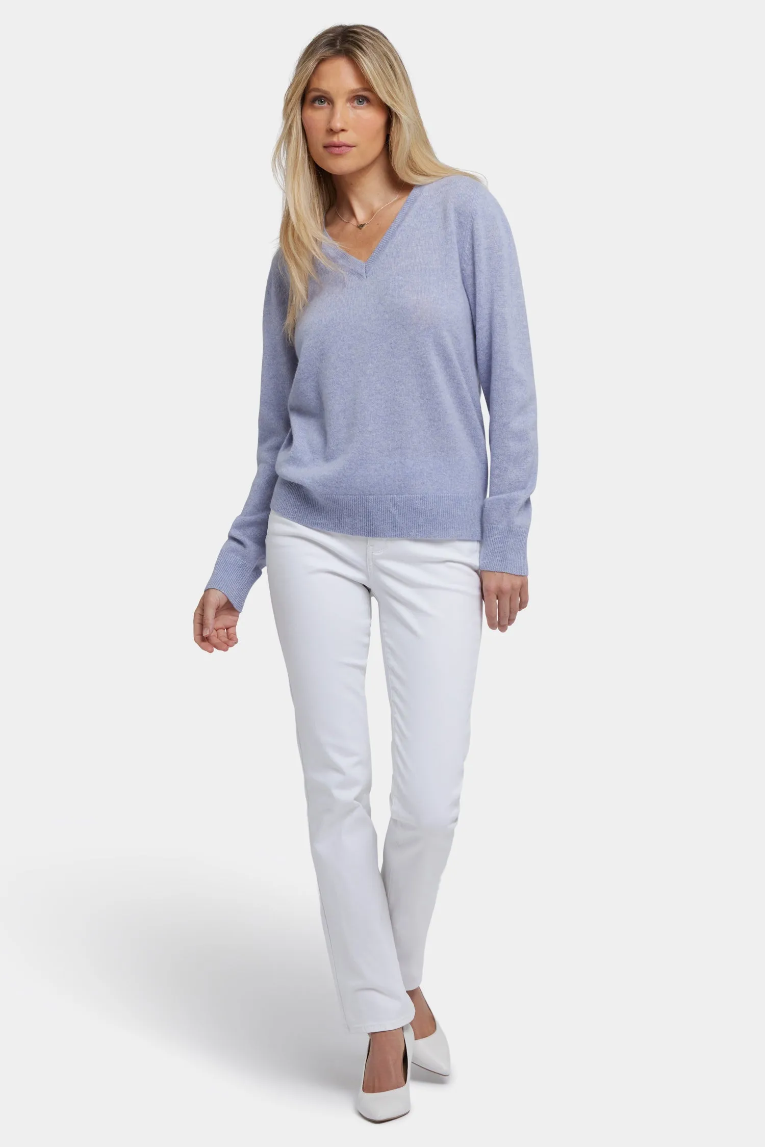 Cashmere Classic V-Neck Sweater - Heather Light Blue