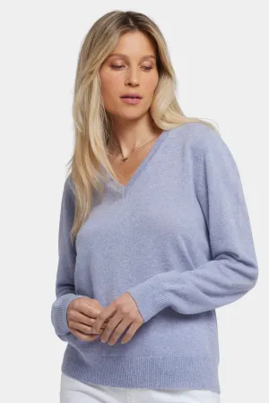 Cashmere Classic V-Neck Sweater - Heather Light Blue