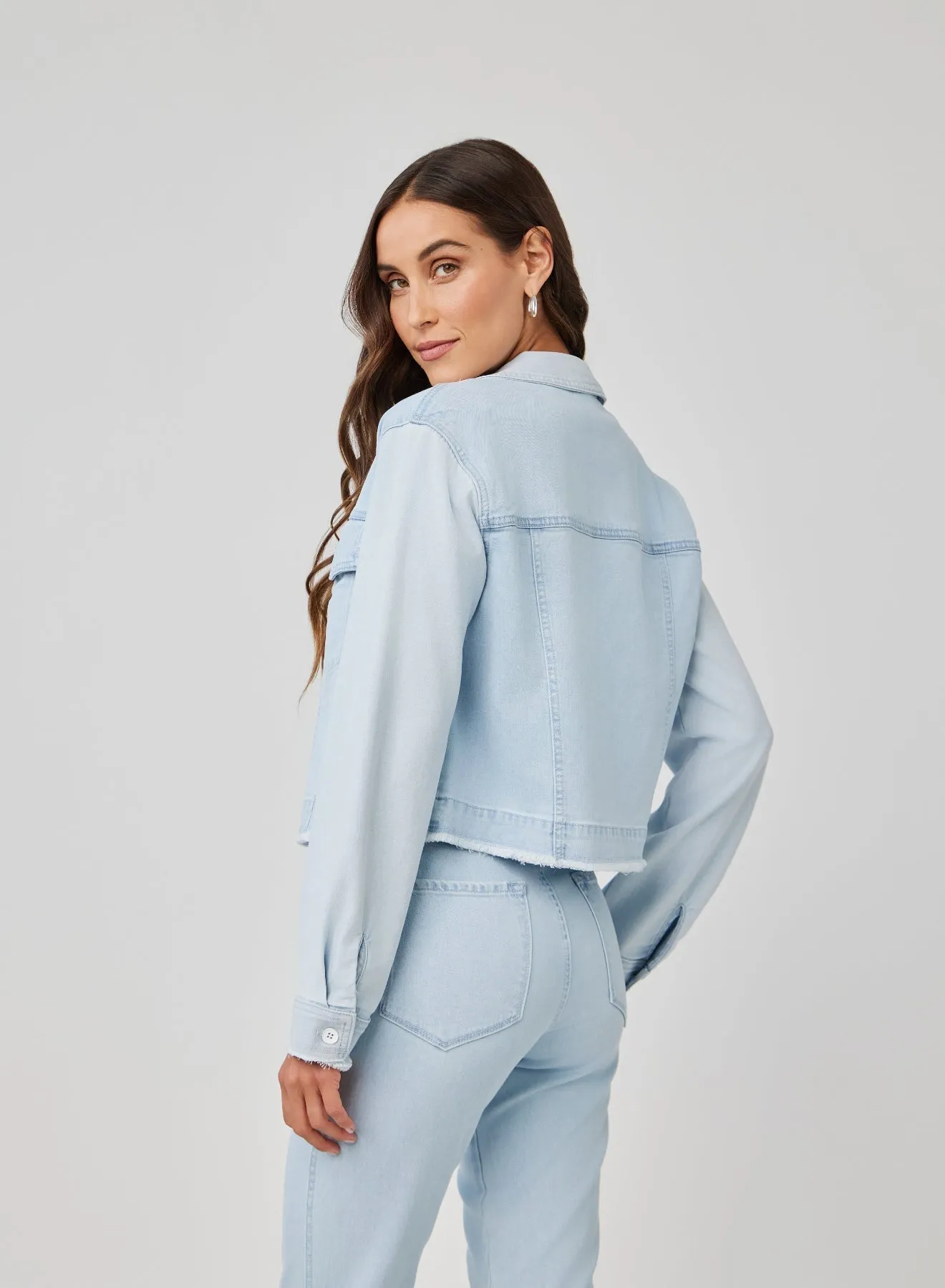 Coco Frayed Mix Denim Jacket - Tidal Wash Spray