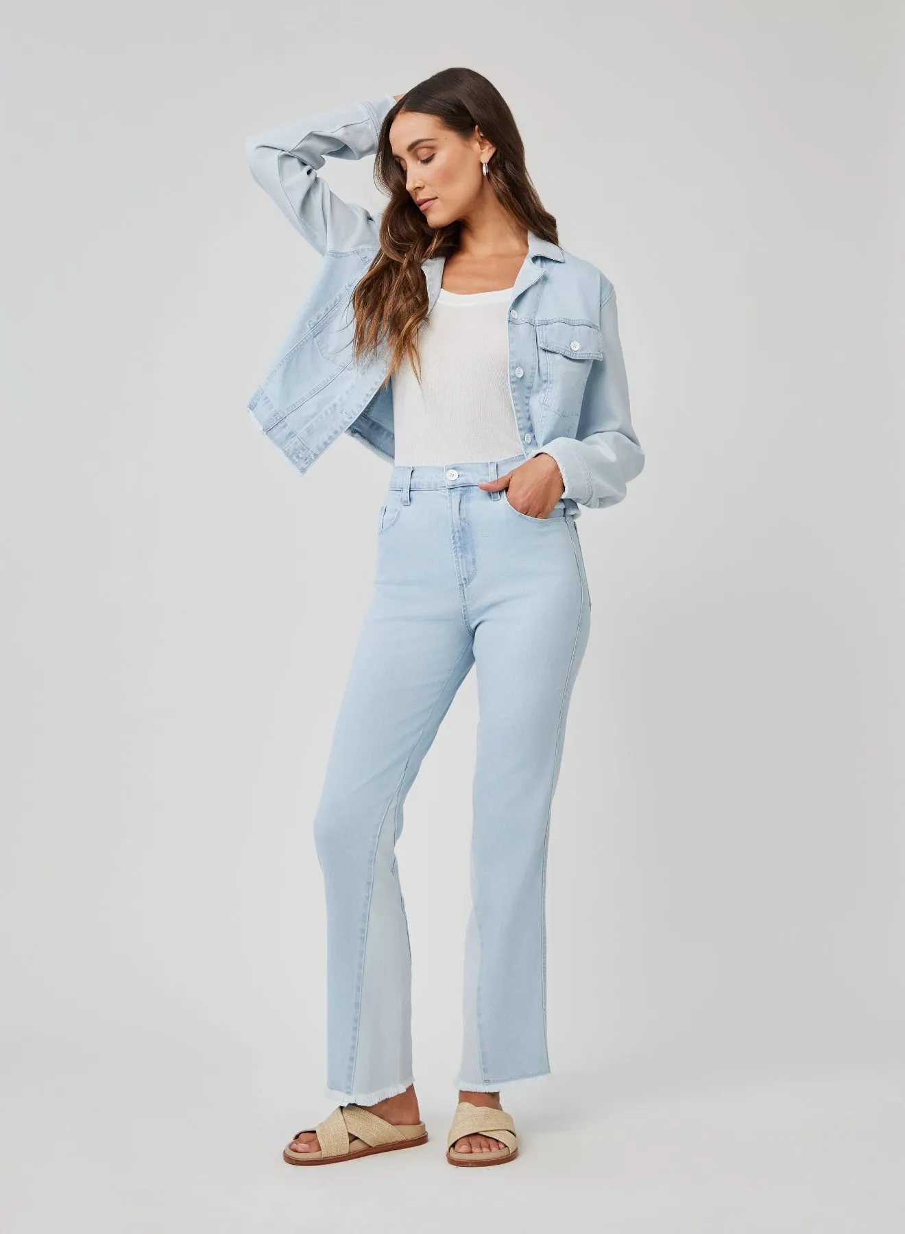 Coco Frayed Mix Denim Jacket - Tidal Wash Spray