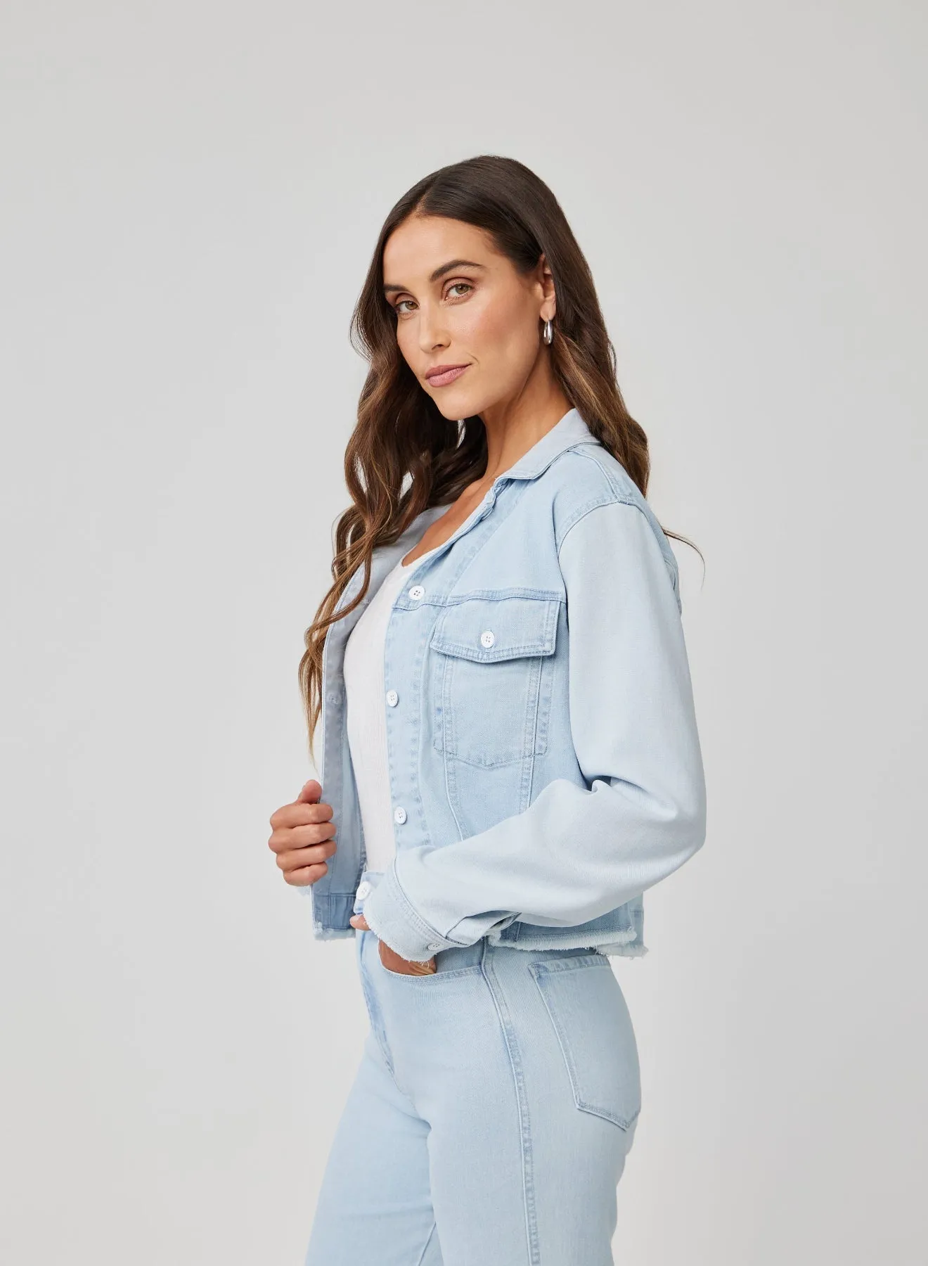 Coco Frayed Mix Denim Jacket - Tidal Wash Spray