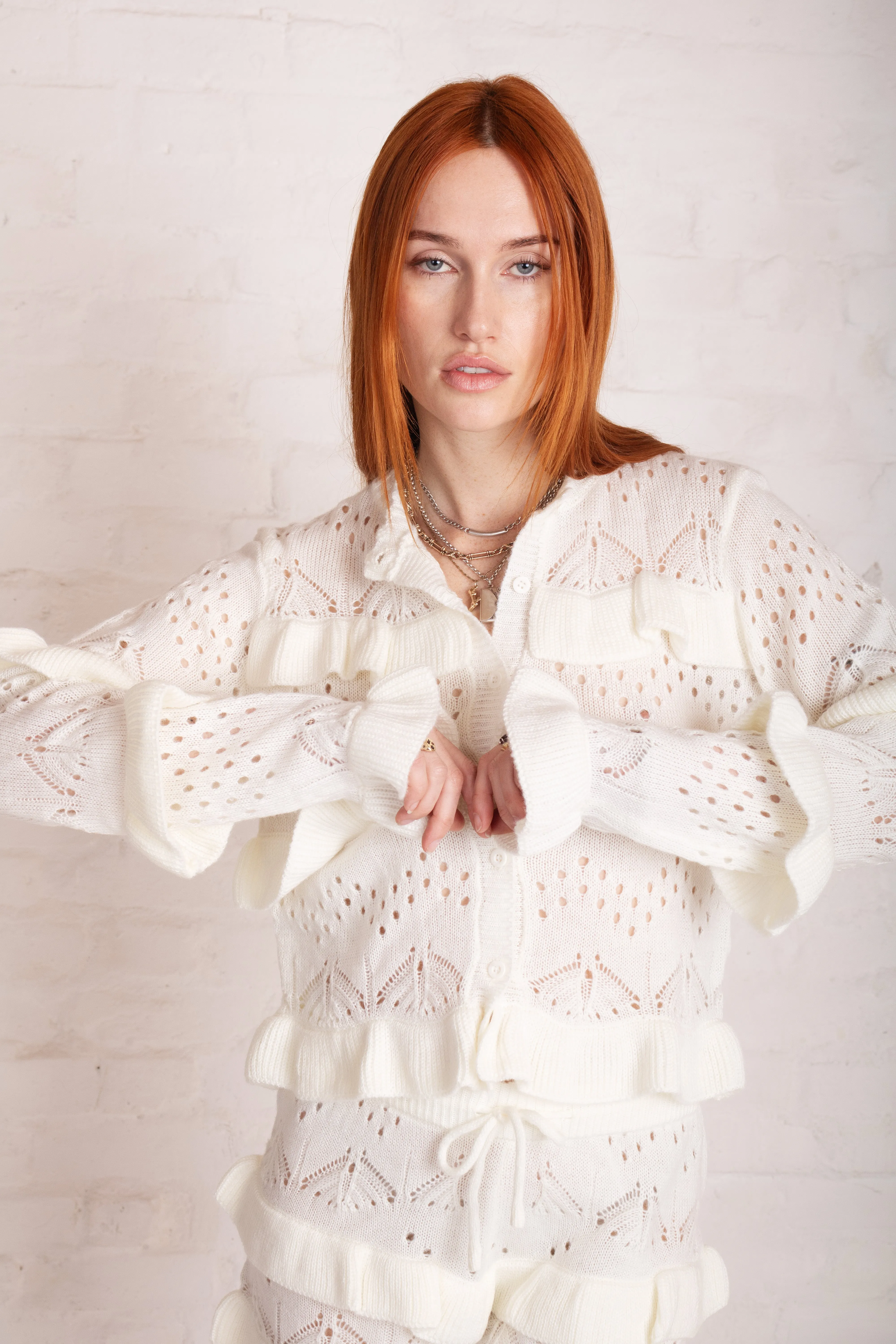 Delicate Pointelle Frill Cardigan