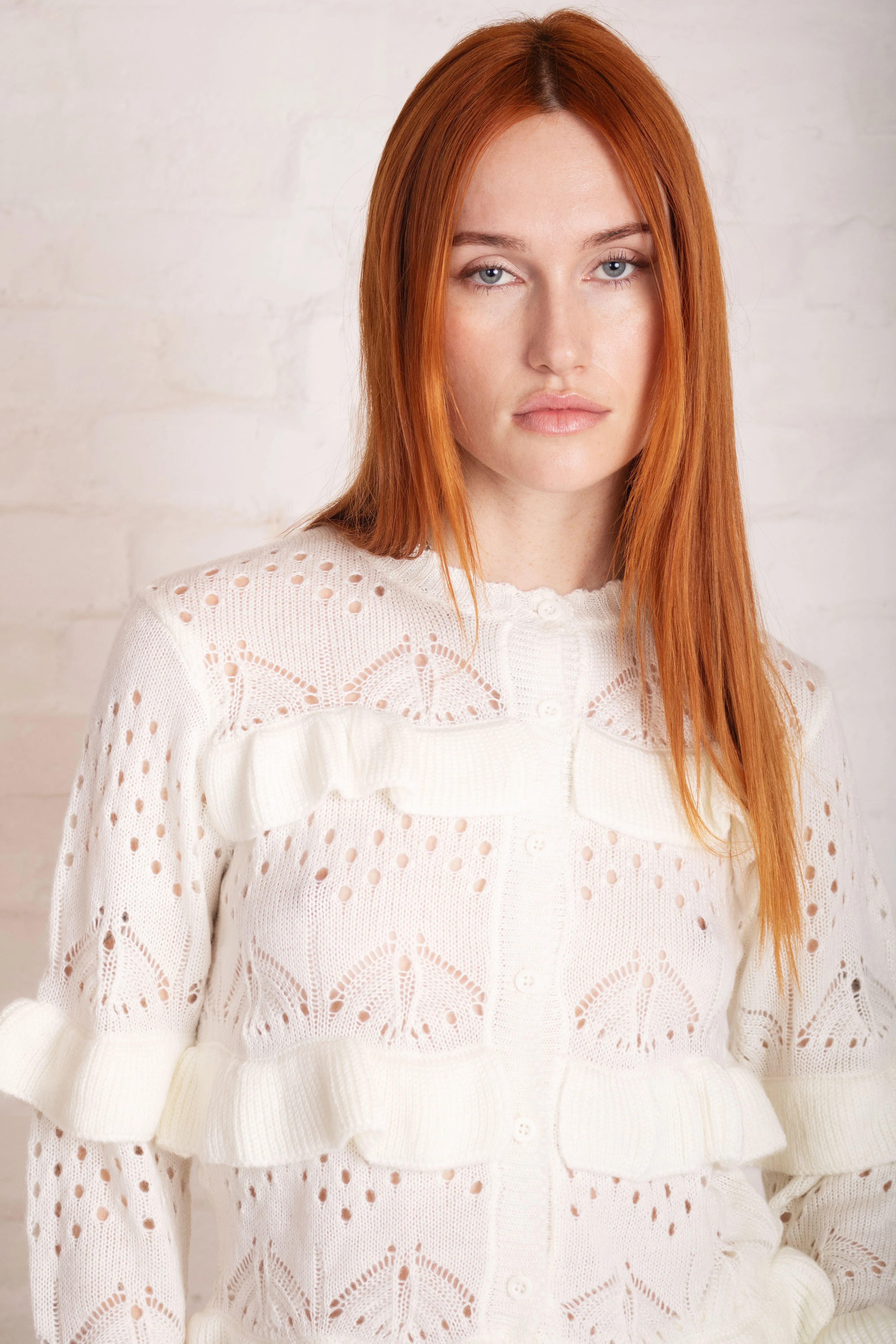 Delicate Pointelle Frill Cardigan