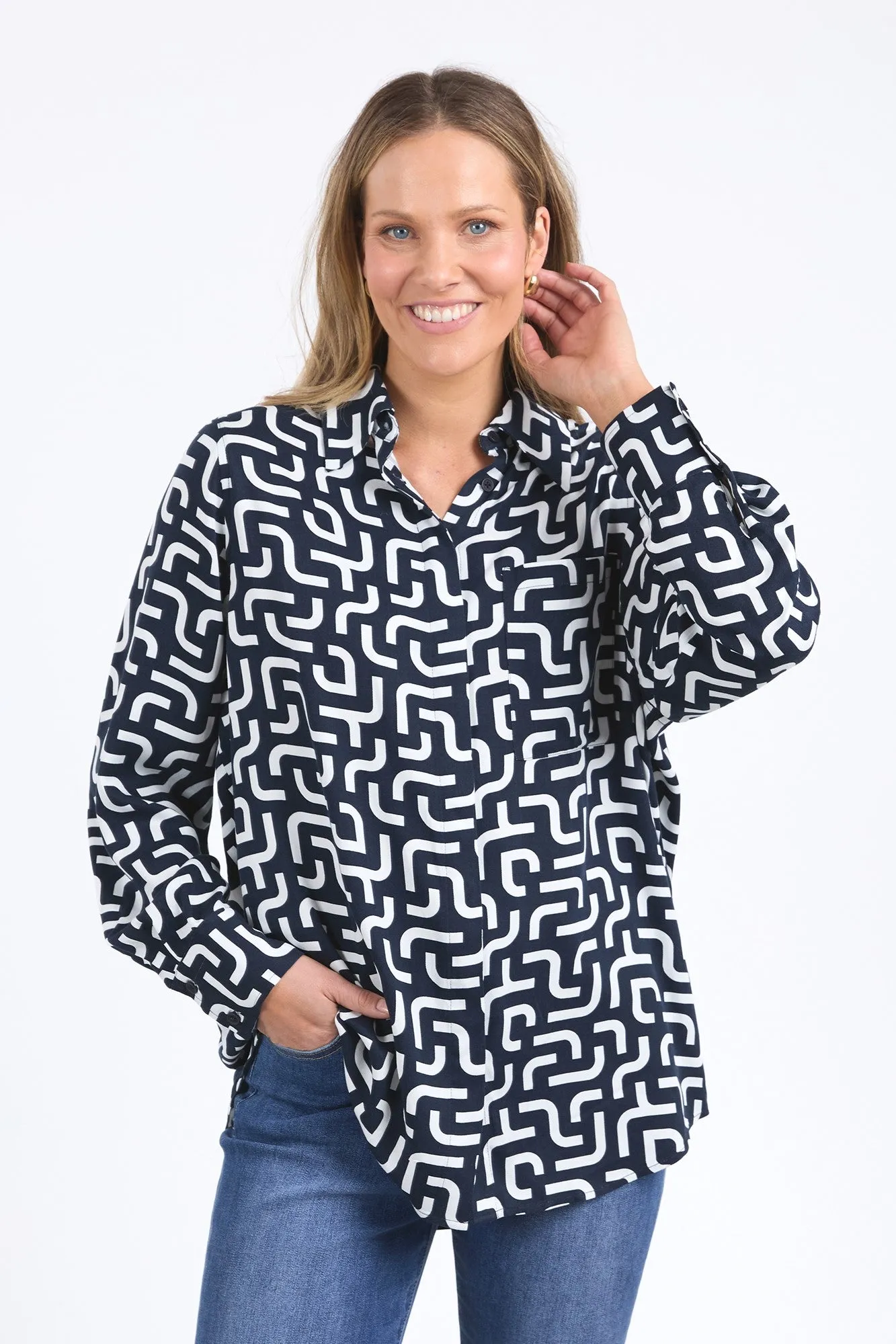 Elm Gemma Geo Shirt Navy Geo Print