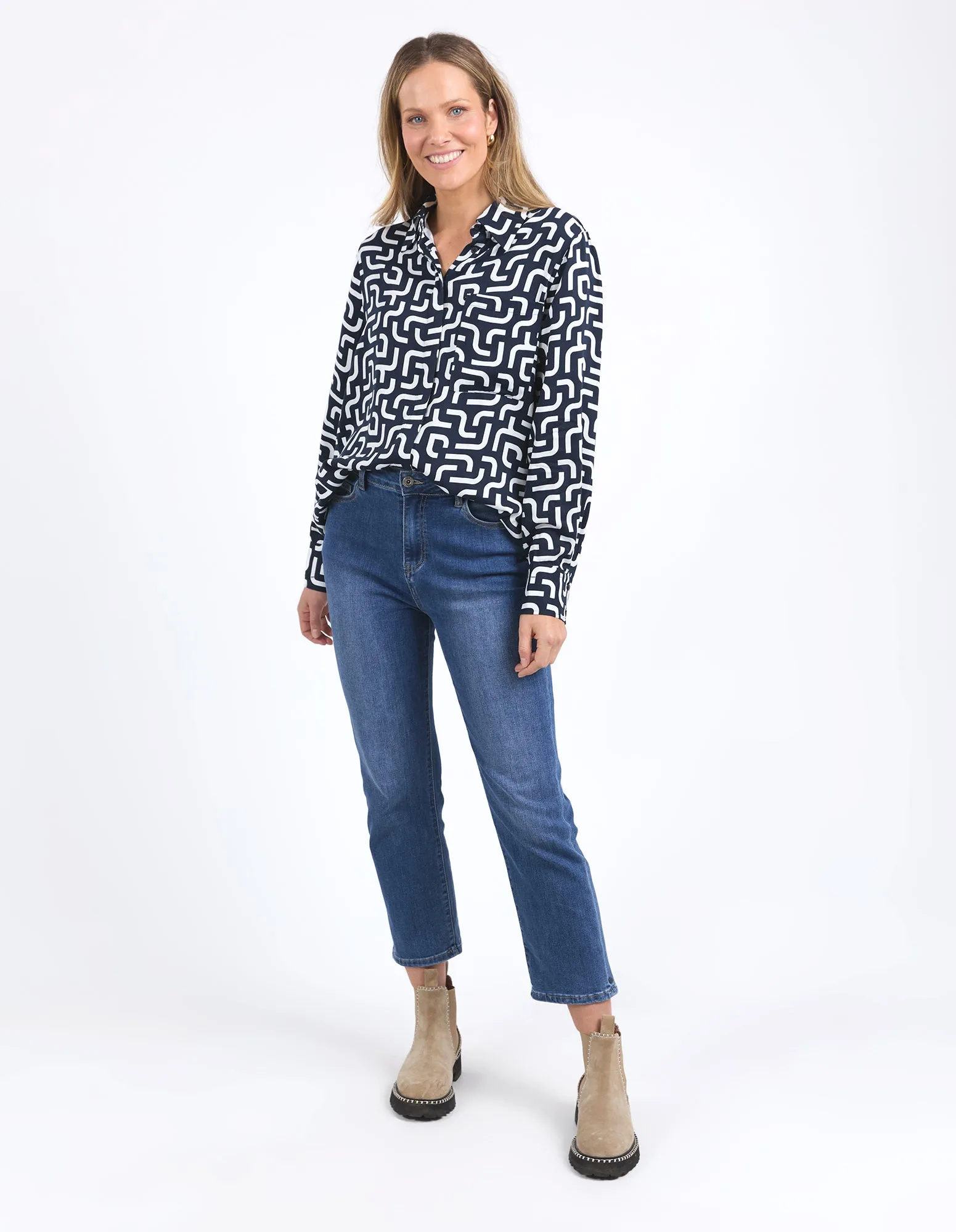 Elm Gemma Geo Shirt Navy Geo Print