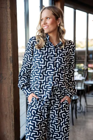 Elm Gemma Geo Shirt Navy Geo Print