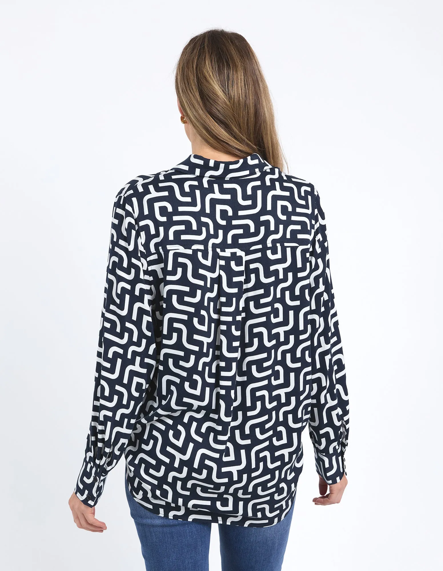 Elm Gemma Geo Shirt Navy Geo Print