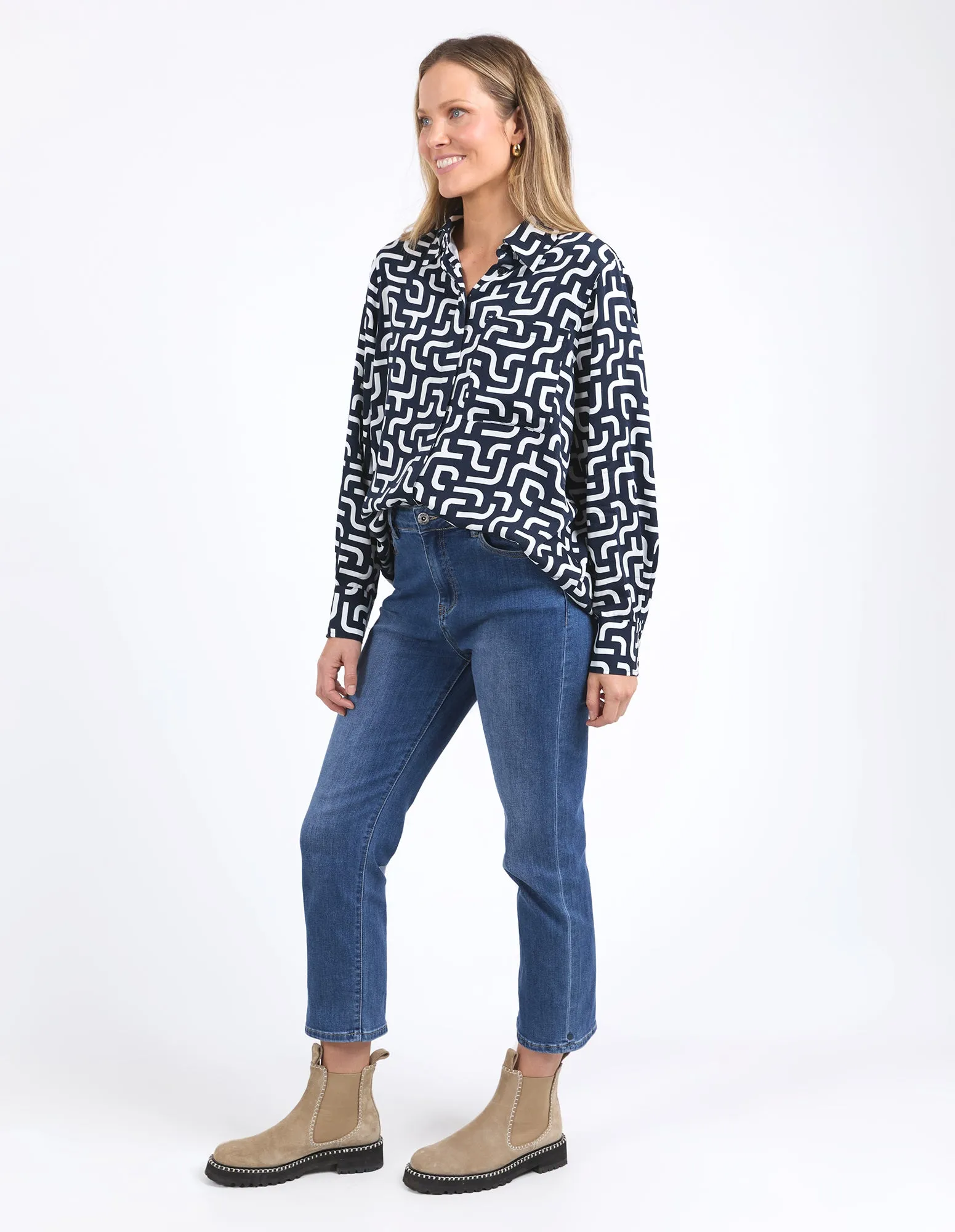 Elm Gemma Geo Shirt Navy Geo Print