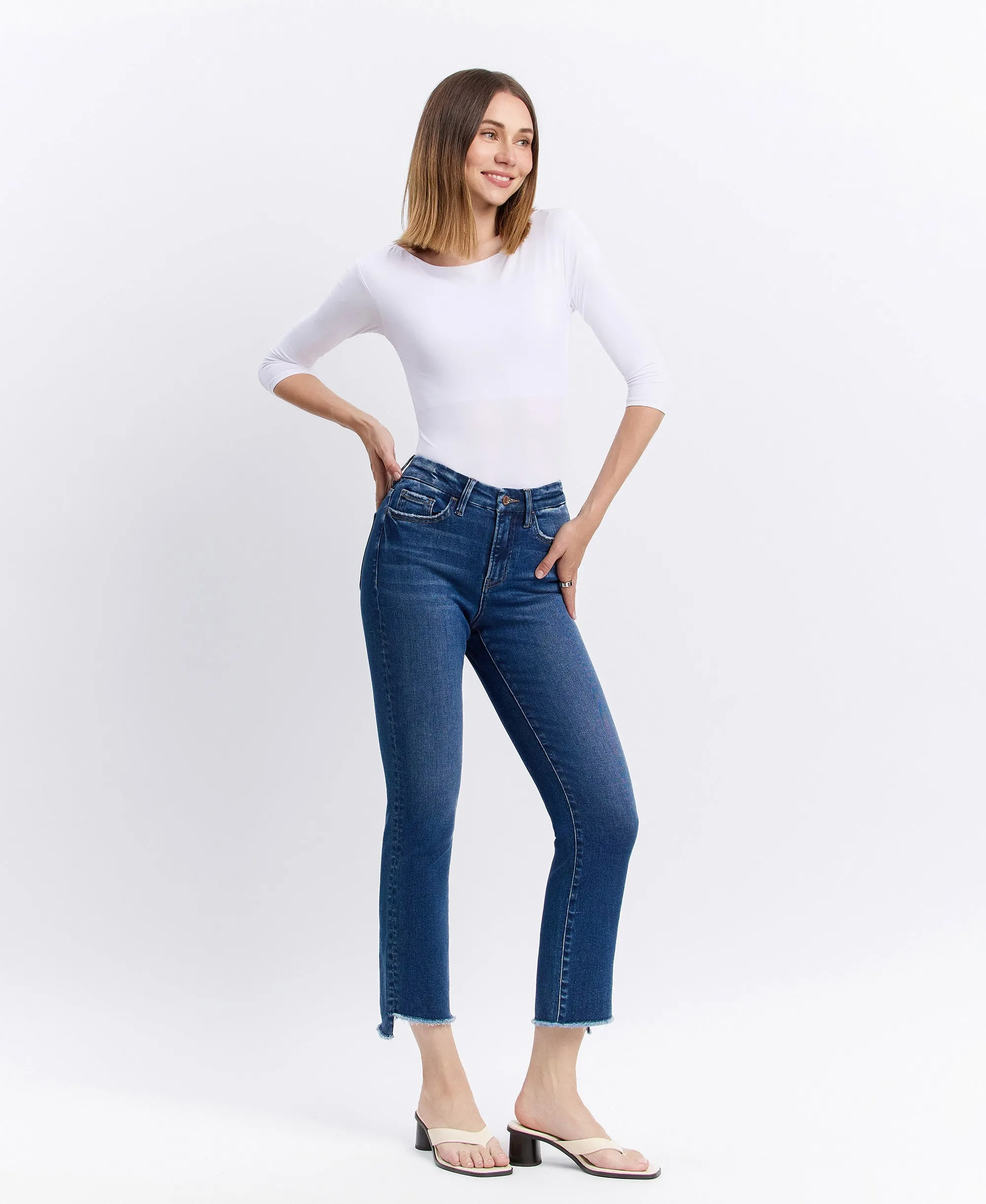 Encouragingly - High Rise Raw Step Hem Slim Straight Jeans