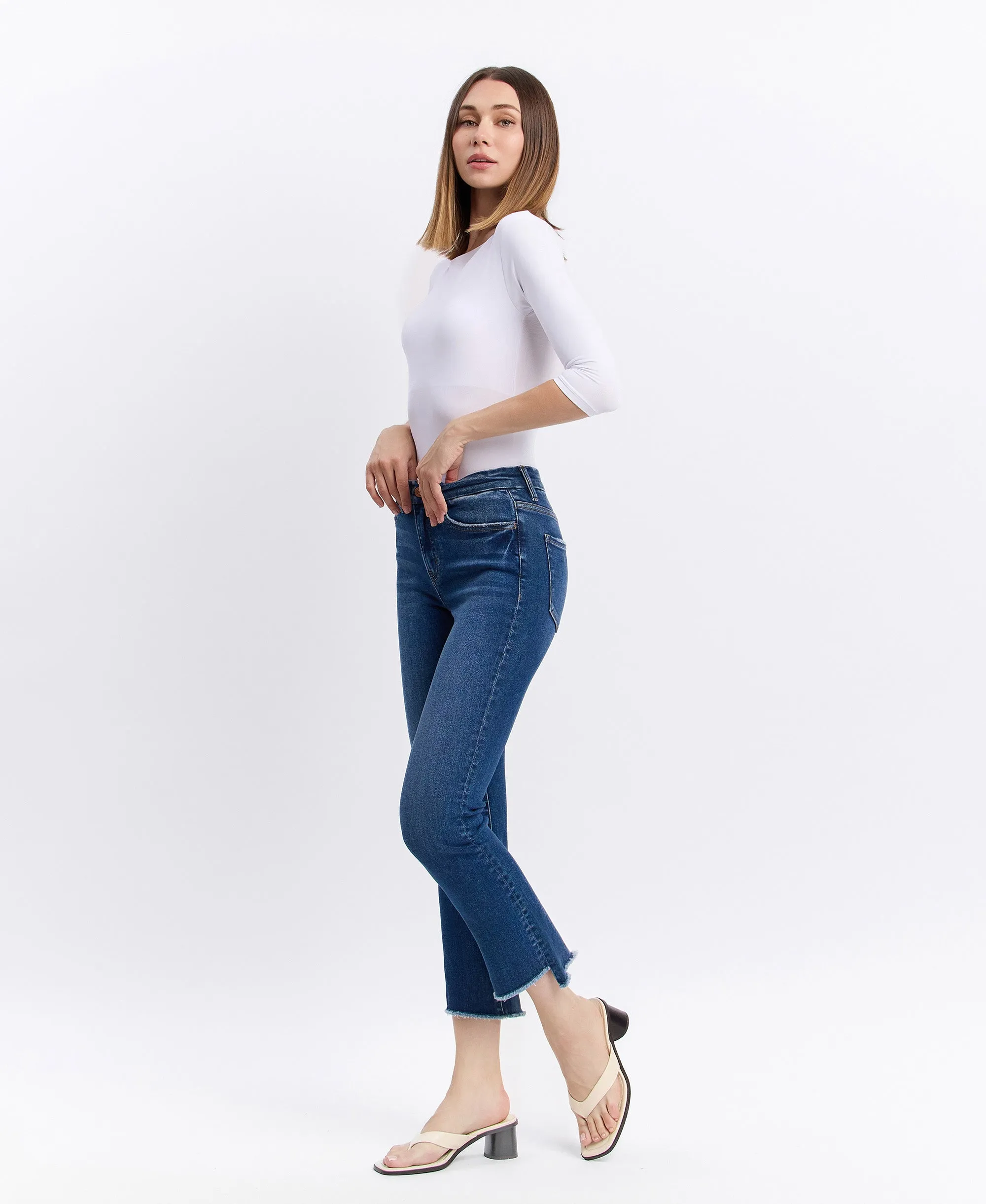 Encouragingly - High Rise Raw Step Hem Slim Straight Jeans