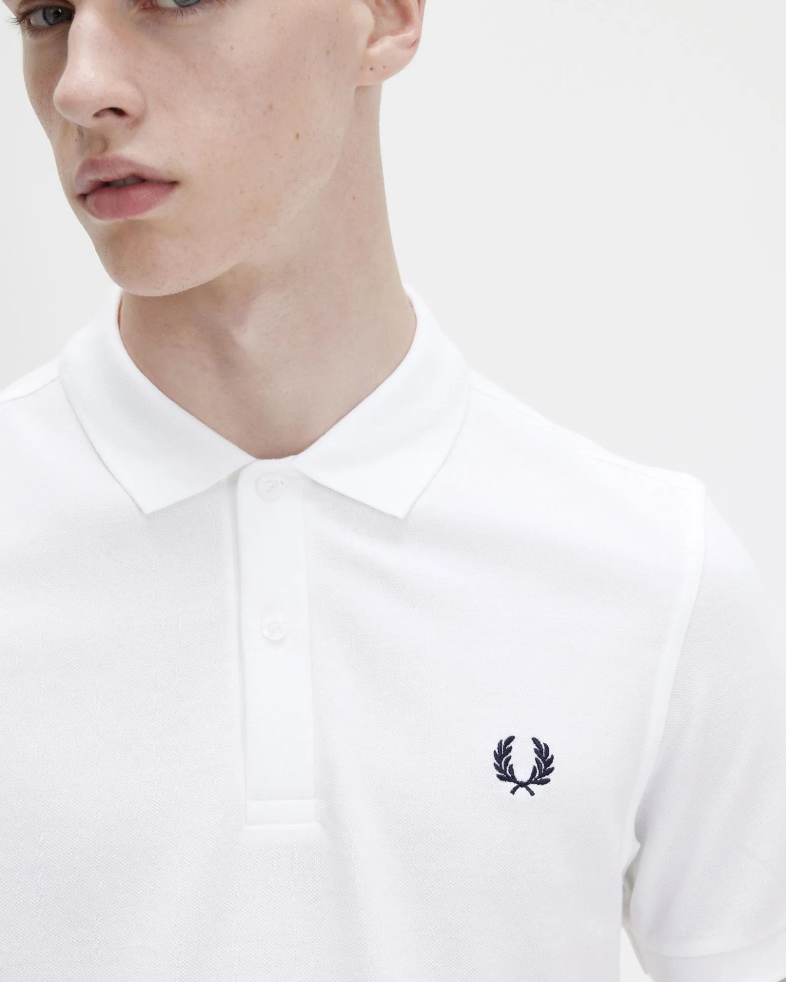 Fred Perry Plain Polo Shirt - White / Navy