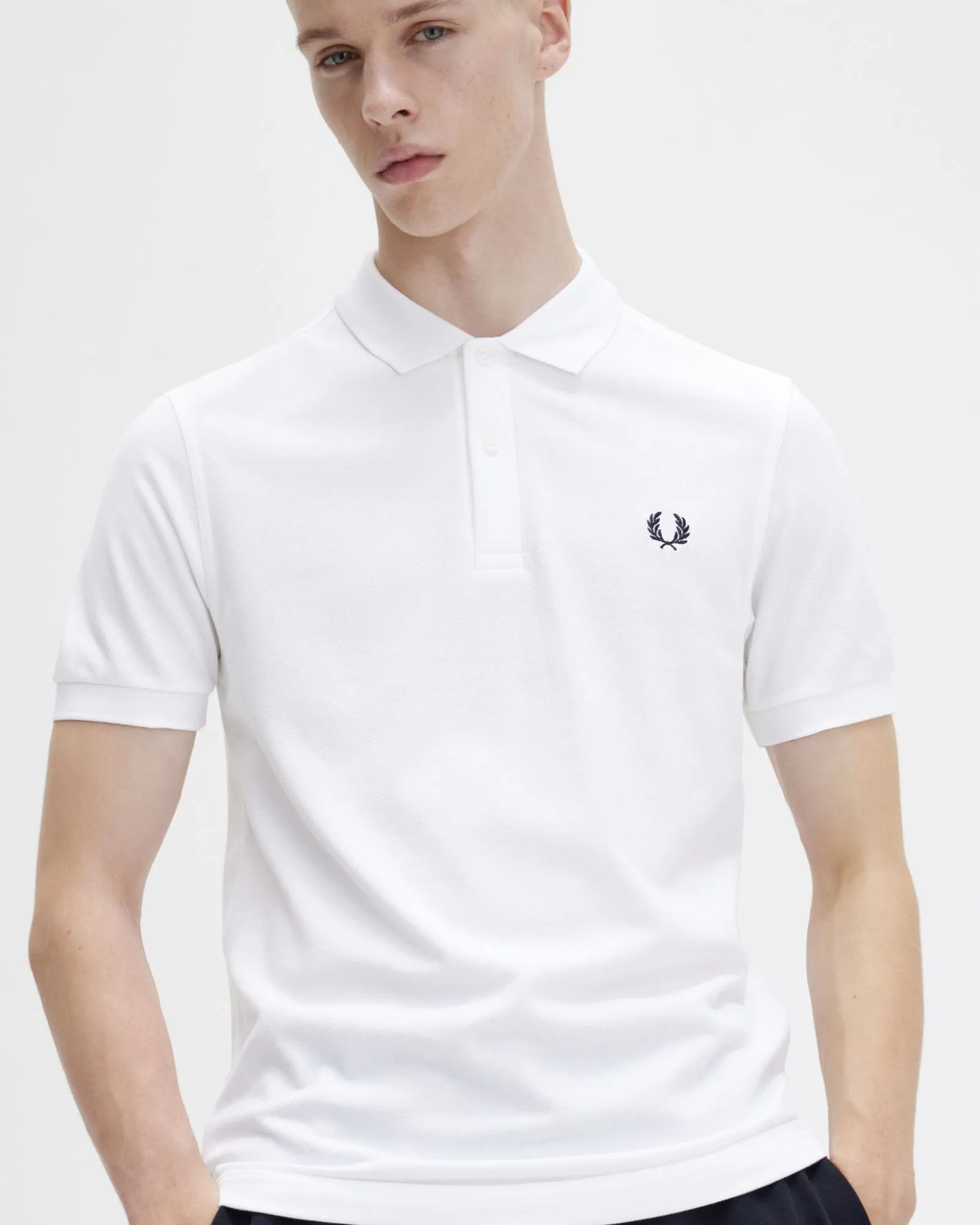 Fred Perry Plain Polo Shirt - White / Navy