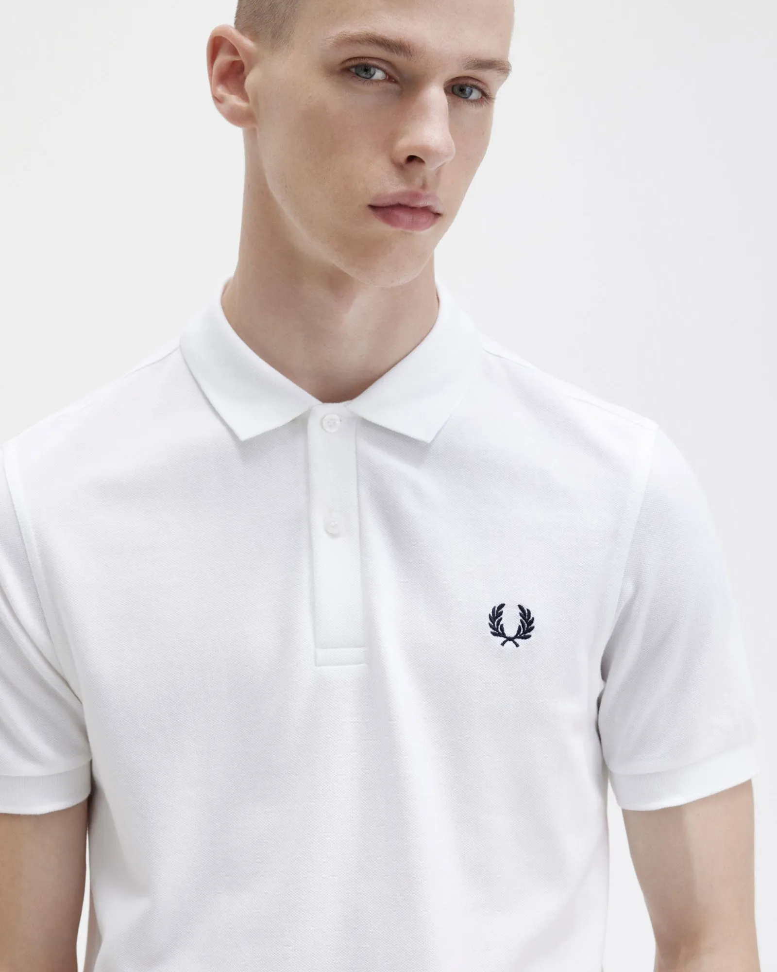 Fred Perry Plain Polo Shirt - White / Navy