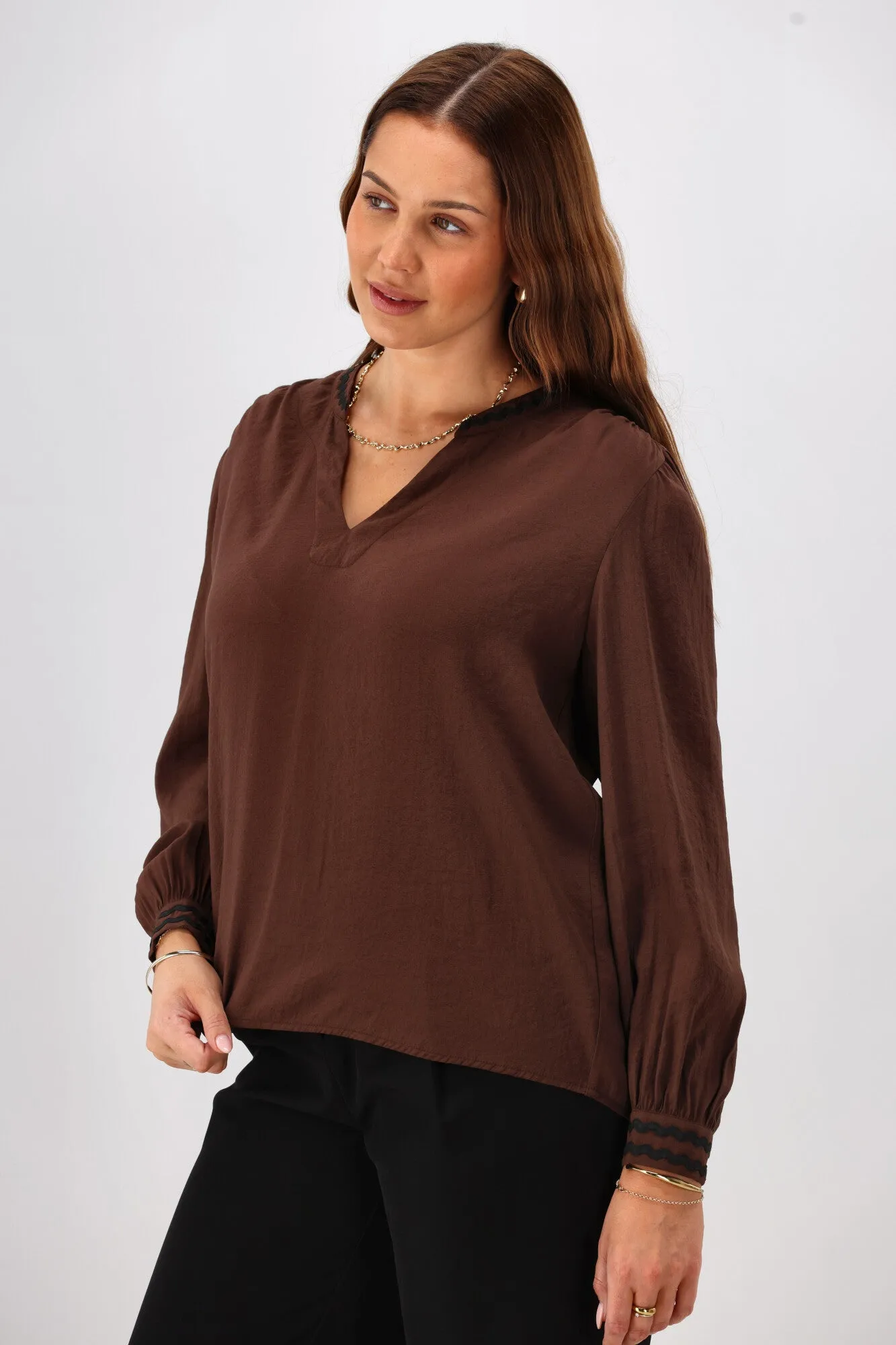 Gloss the Label Aimee Ric Rac Top Chocolate