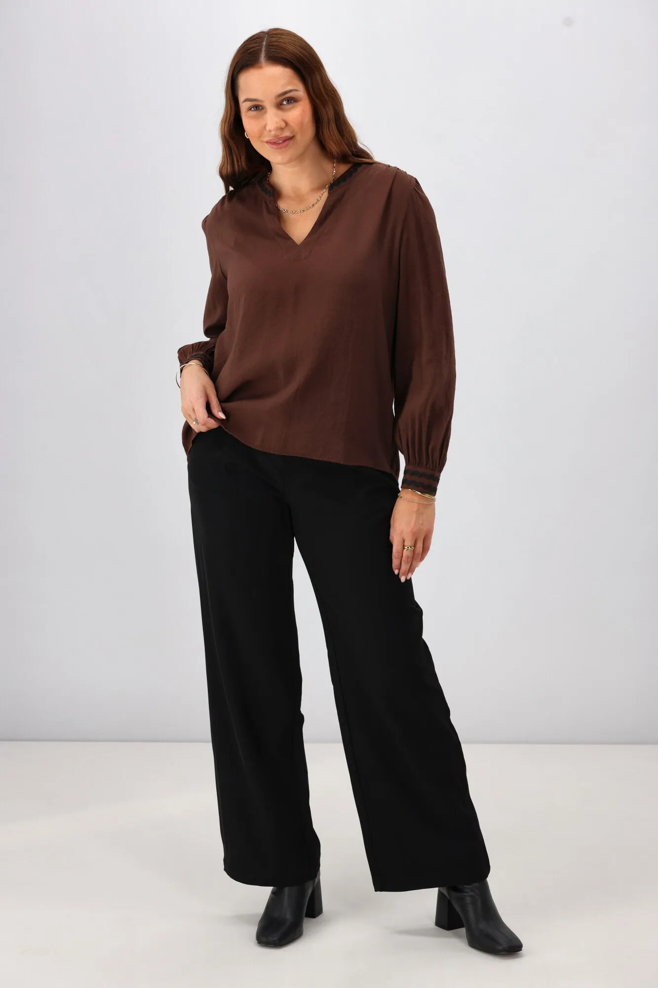 Gloss the Label Aimee Ric Rac Top Chocolate