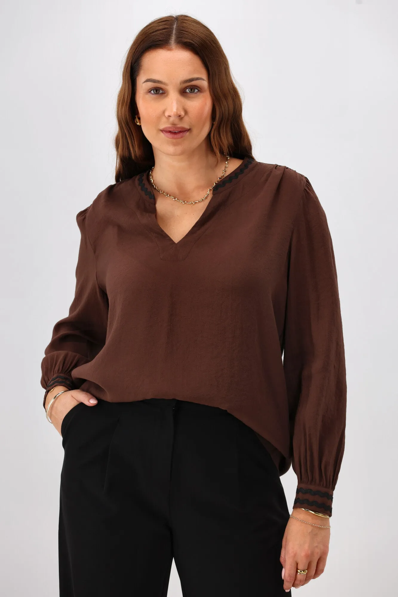 Gloss the Label Aimee Ric Rac Top Chocolate