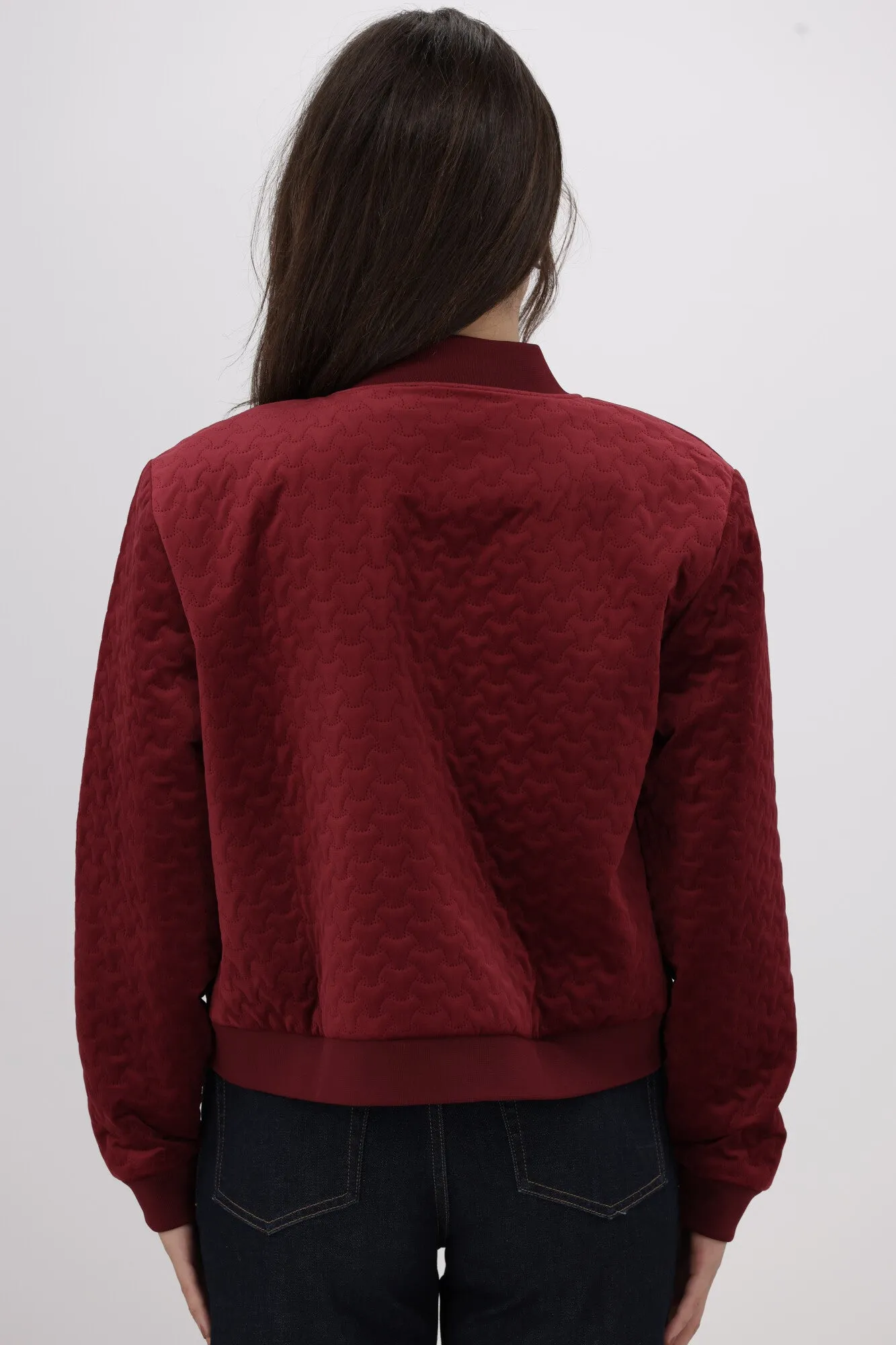 Gloss the Label James Quilted Velvet Bomber Jacket Deep Rose