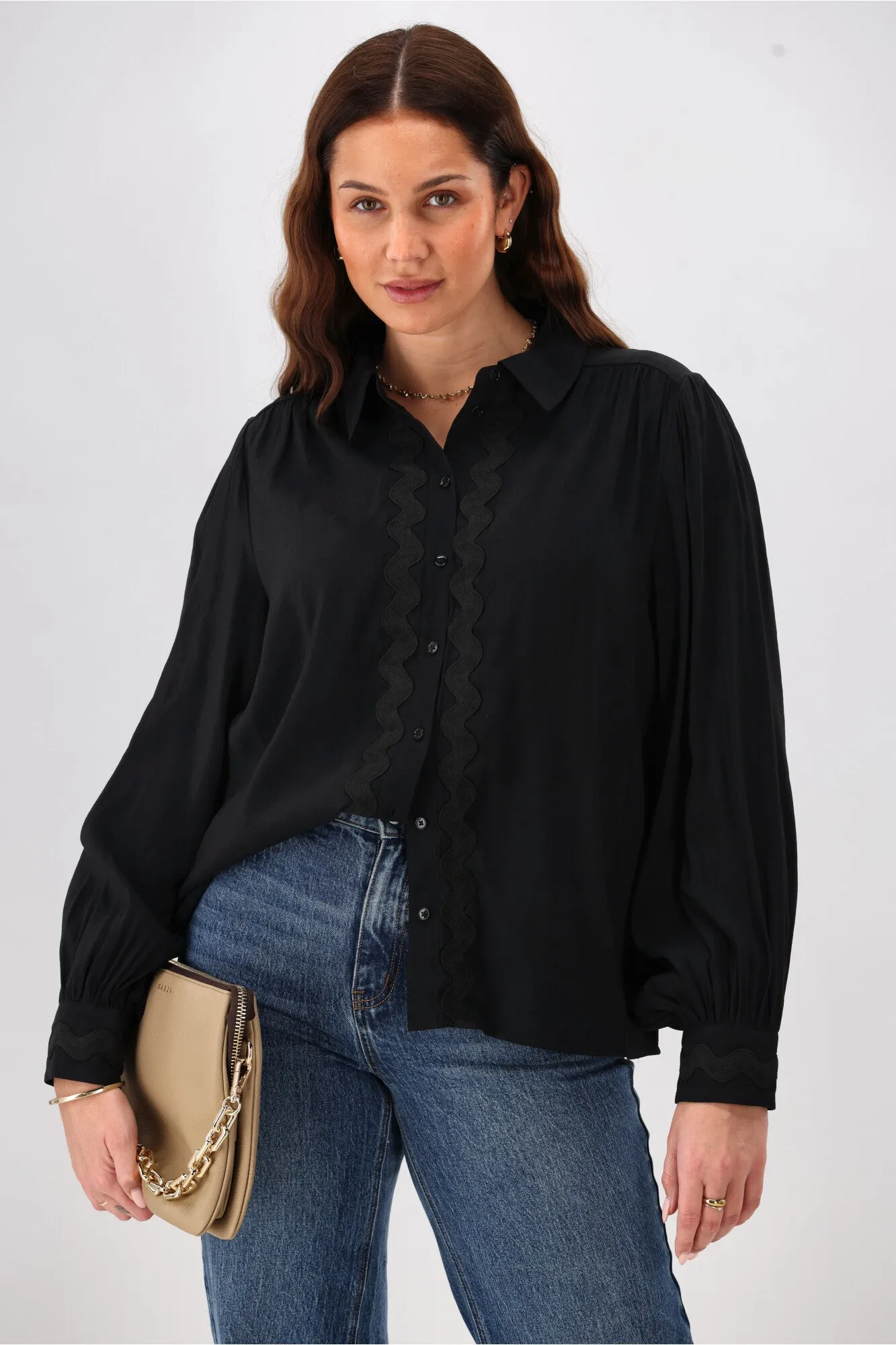 Gloss the Label Kelleigh Ric Rac Lace Shirt Black