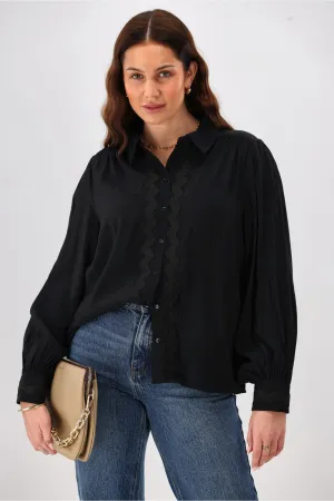 Gloss the Label Kelleigh Ric Rac Lace Shirt Black