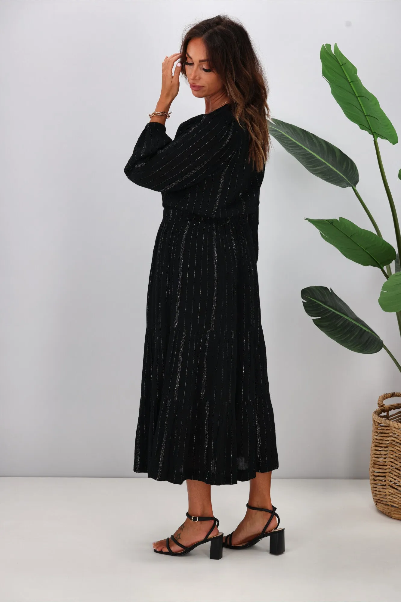 Gloss The Label Livia Midi Dress Black Lurex