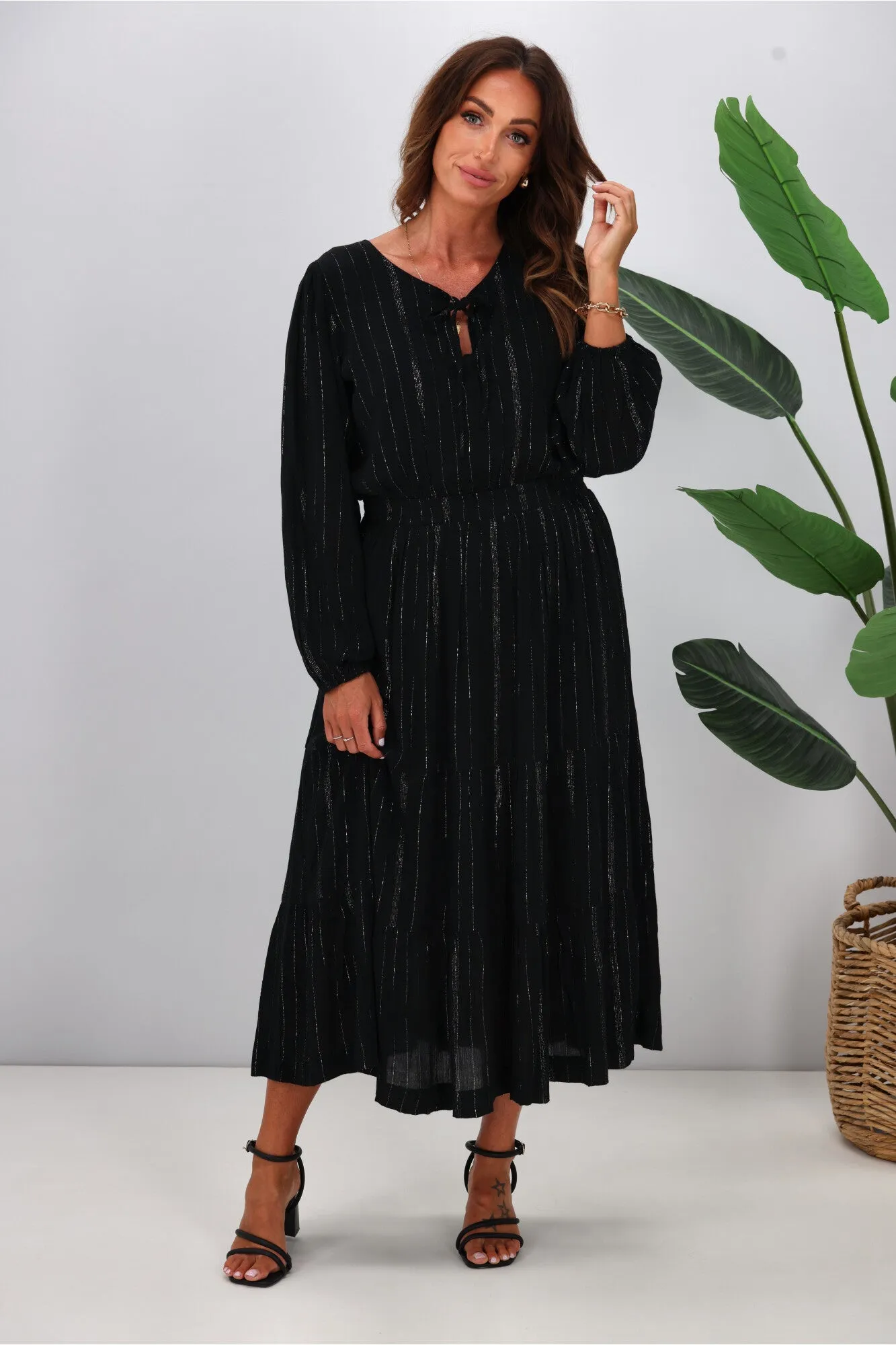 Gloss The Label Livia Midi Dress Black Lurex