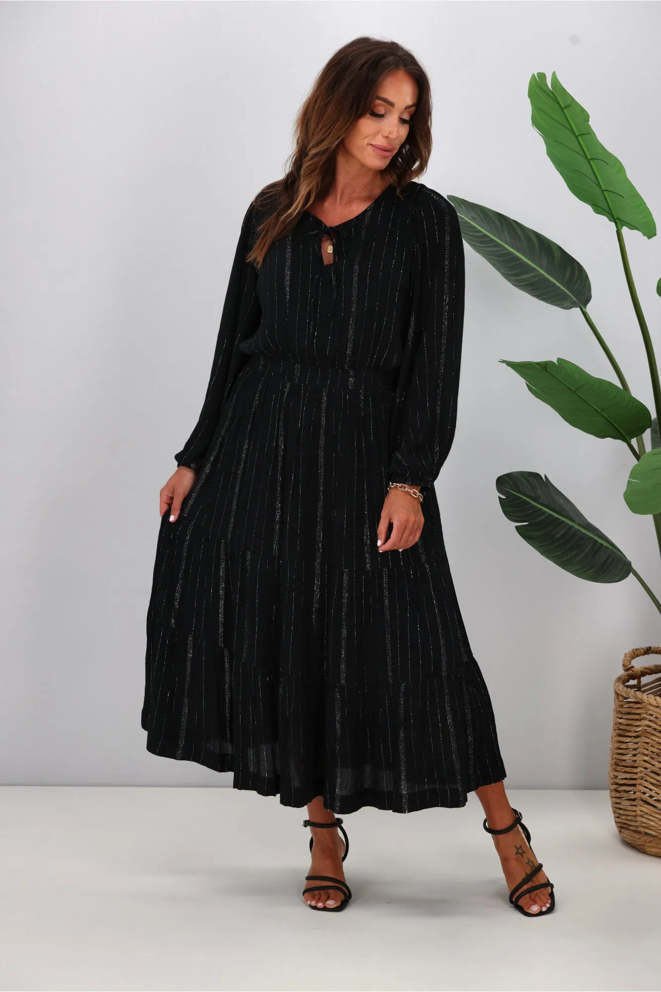 Gloss The Label Livia Midi Dress Black Lurex