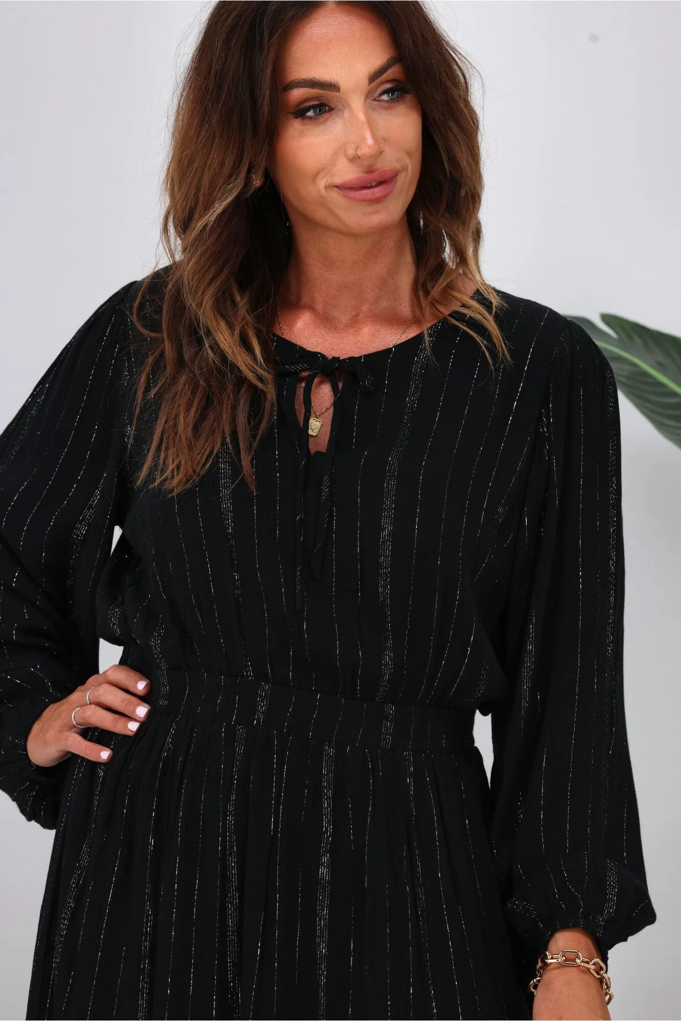 Gloss The Label Livia Midi Dress Black Lurex