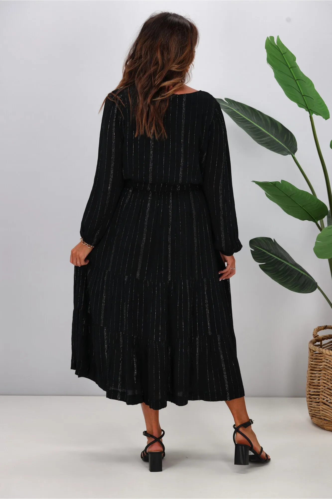 Gloss The Label Livia Midi Dress Black Lurex