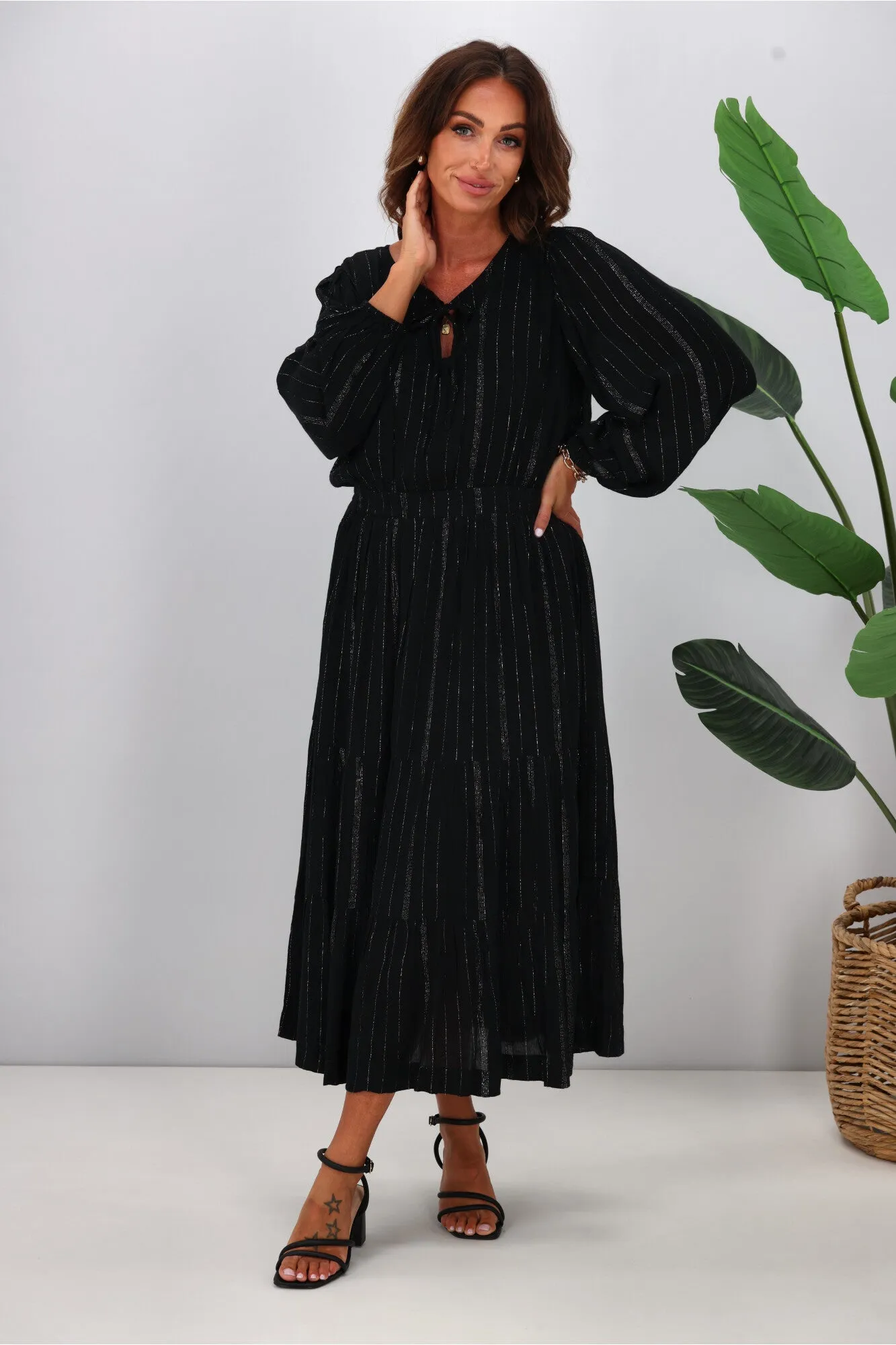 Gloss The Label Livia Midi Dress Black Lurex