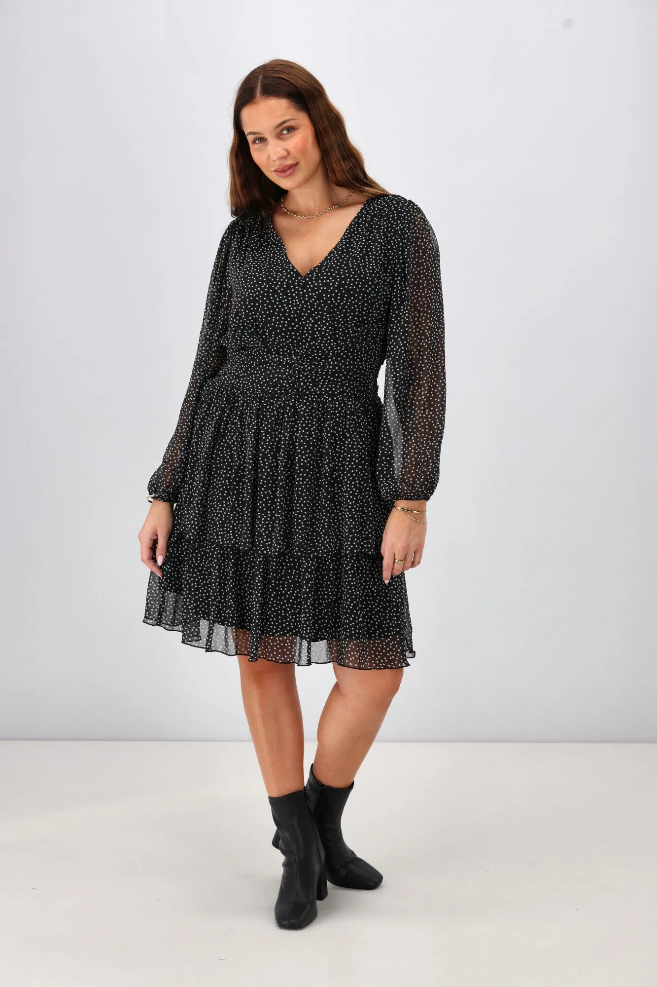 Gloss The Label Mireille Midi Dress Black Spot